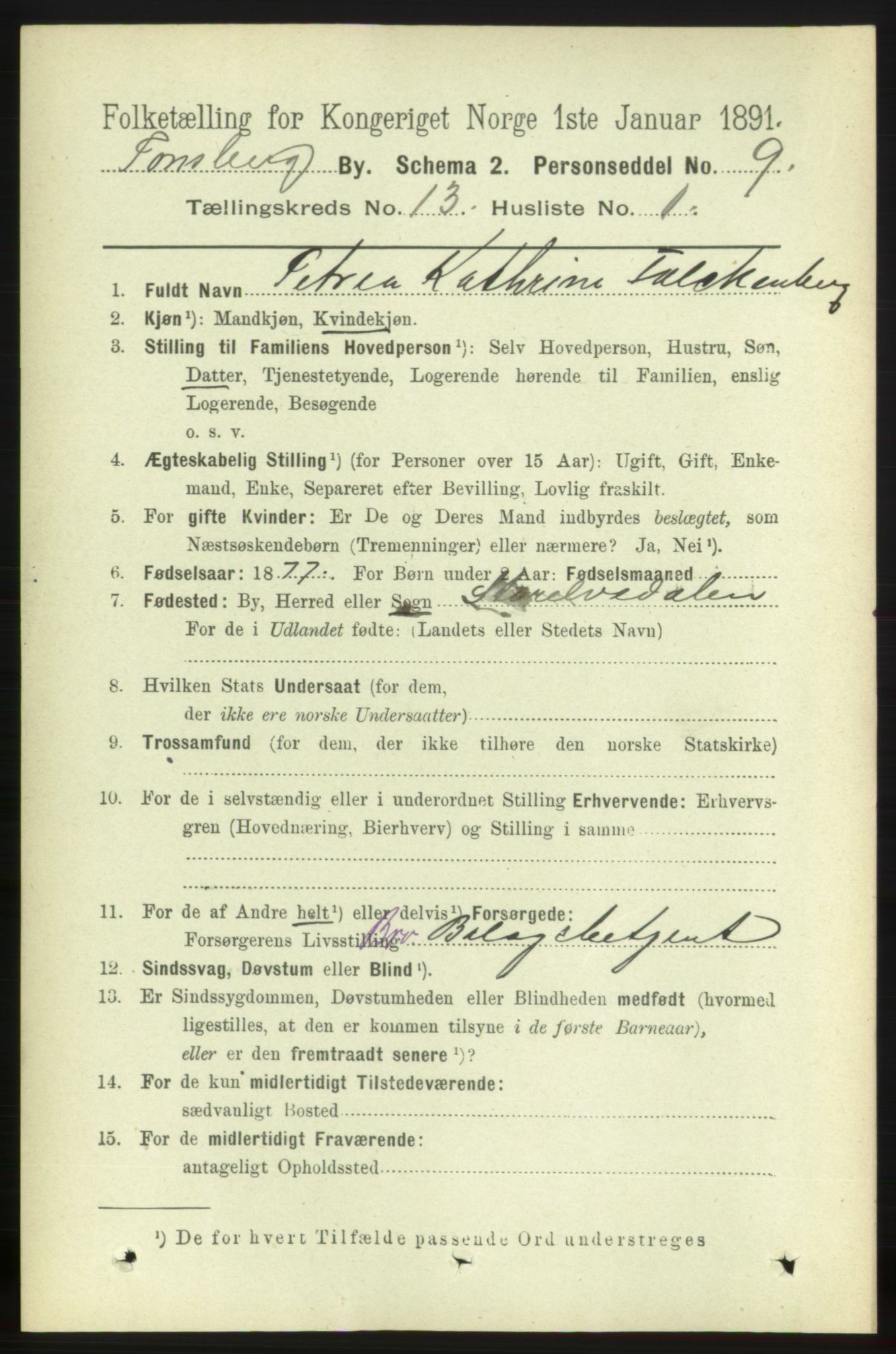 RA, 1891 census for 0705 Tønsberg, 1891, p. 4308