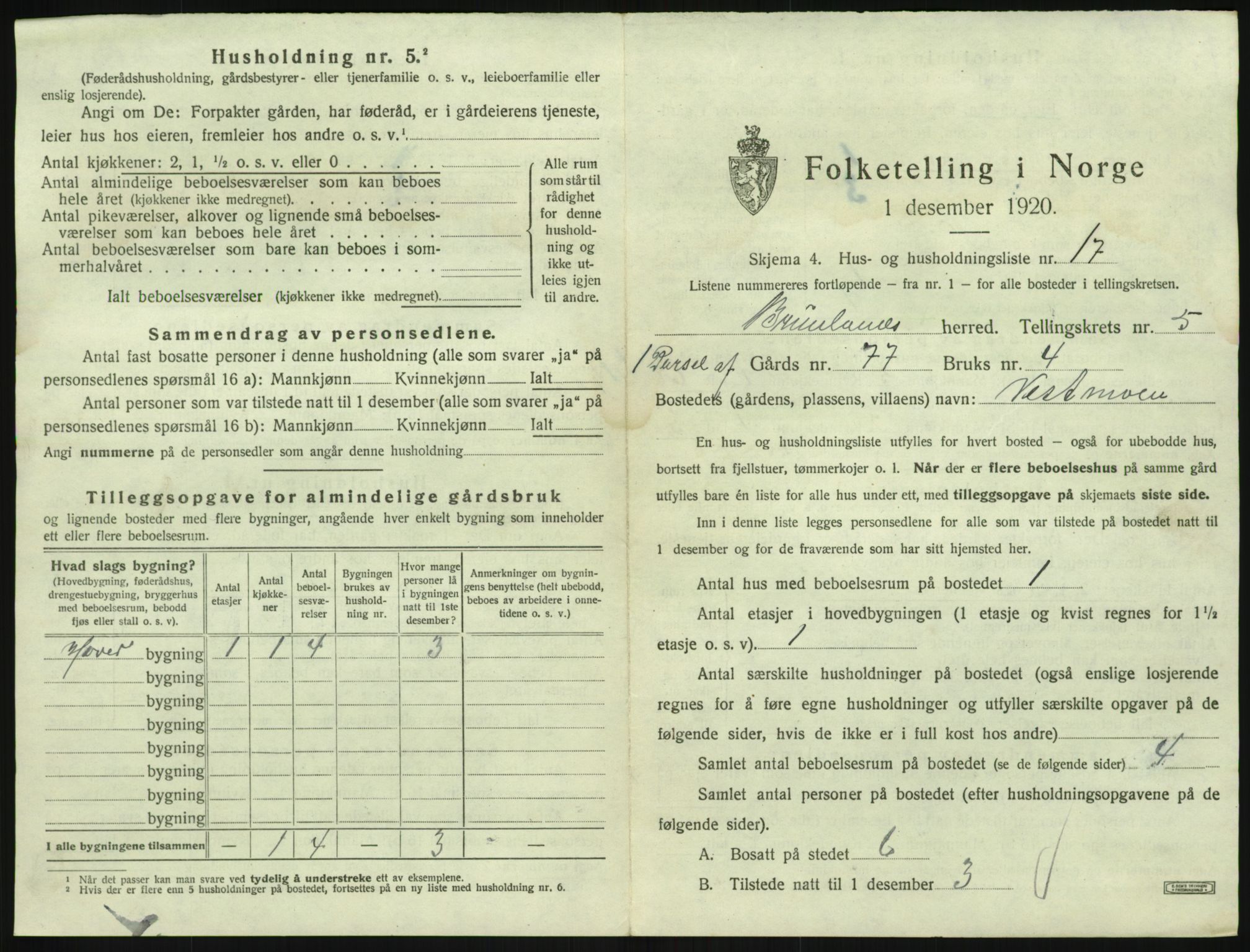 SAKO, 1920 census for Brunlanes, 1920, p. 853