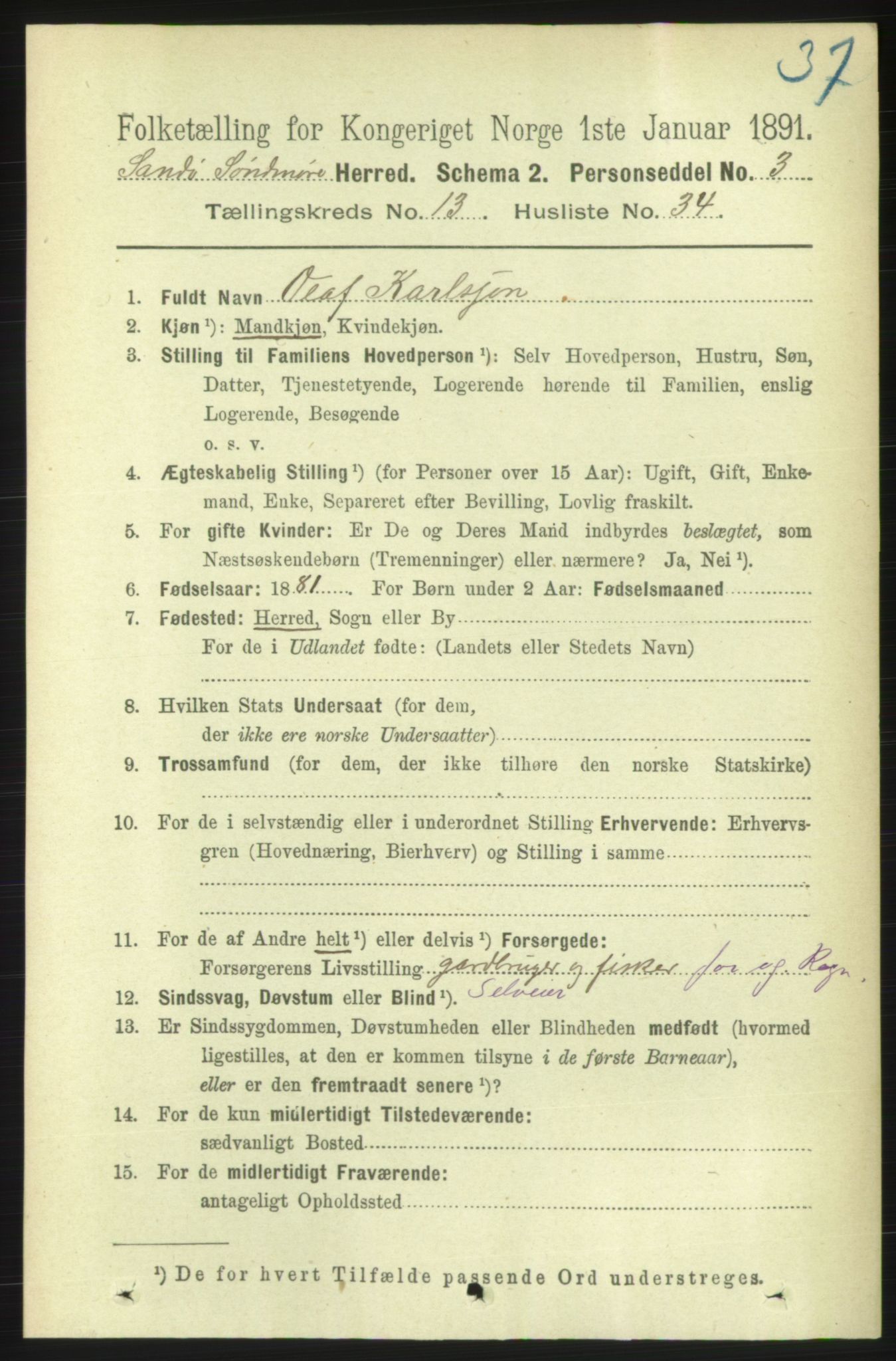 RA, 1891 census for 1514 Sande, 1891, p. 2668