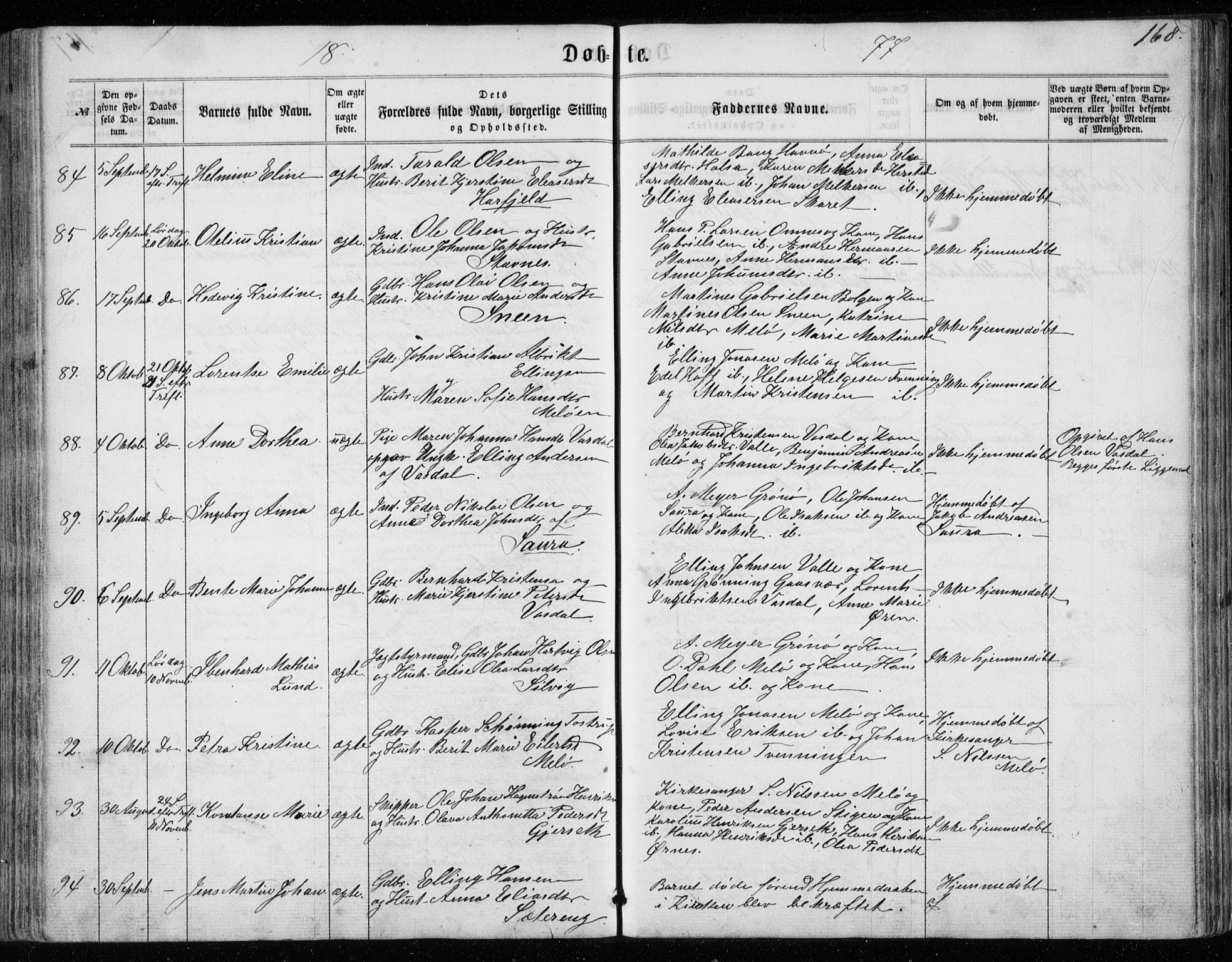 Ministerialprotokoller, klokkerbøker og fødselsregistre - Nordland, SAT/A-1459/843/L0634: Parish register (copy) no. 843C03, 1860-1884, p. 168