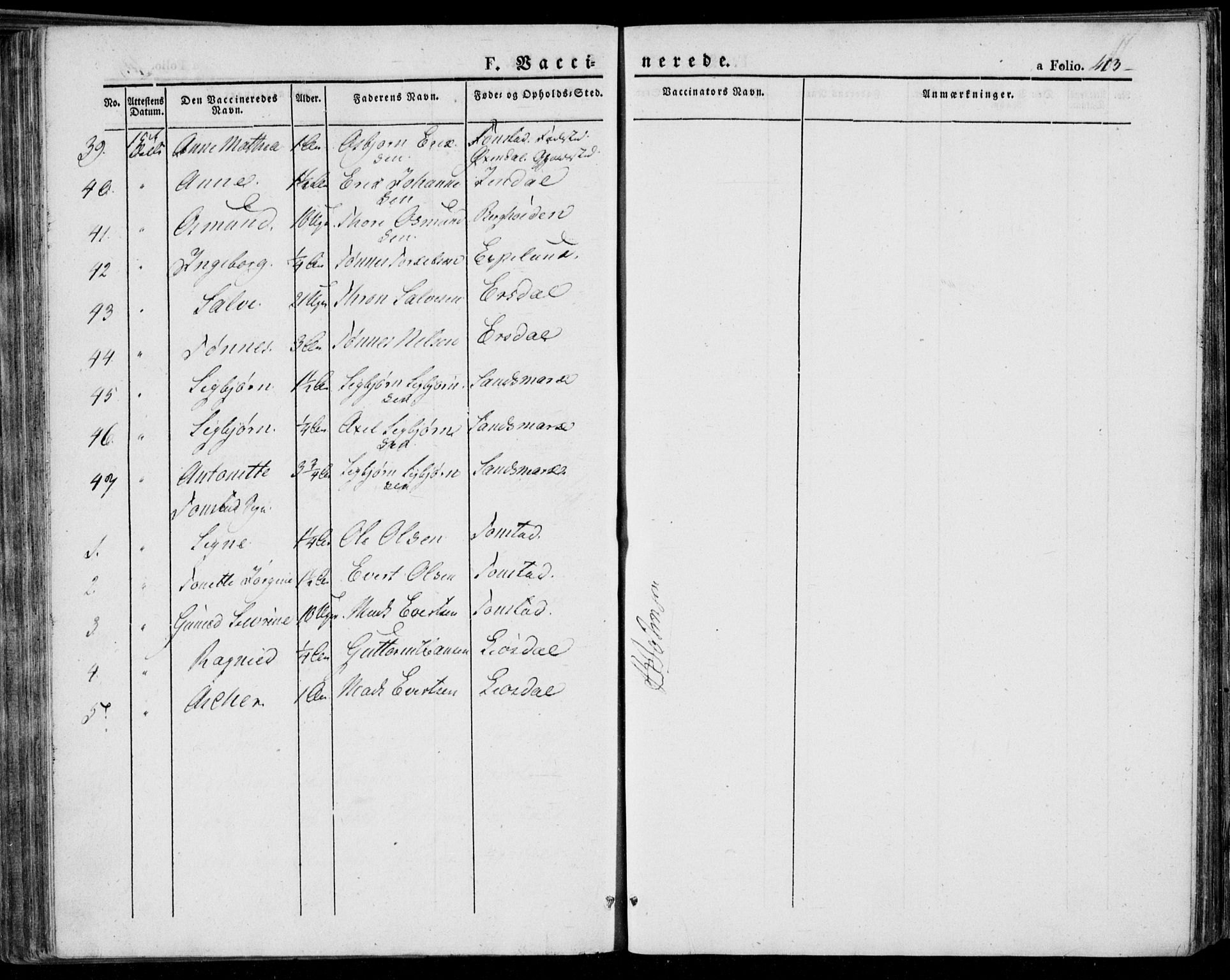Bakke sokneprestkontor, SAK/1111-0002/F/Fa/Faa/L0004: Parish register (official) no. A 4, 1834-1846, p. 413
