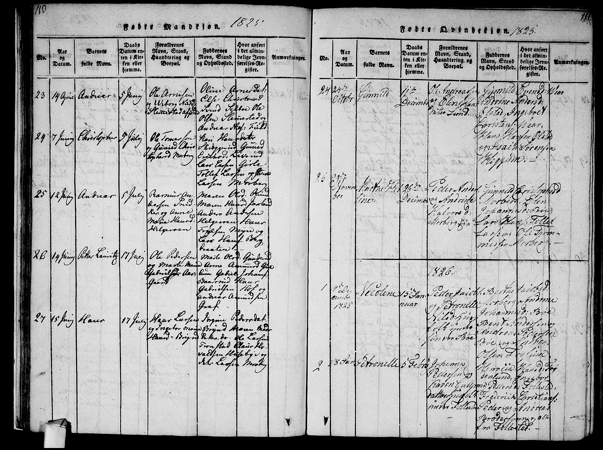 Røyken kirkebøker, AV/SAKO-A-241/F/Fa/L0004: Parish register (official) no. 4, 1814-1832, p. 110-111