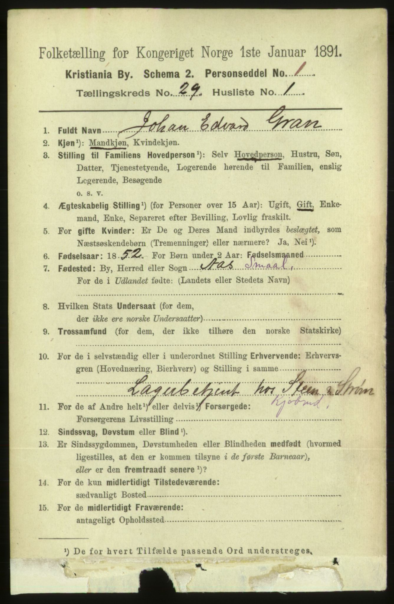 RA, 1891 census for 0301 Kristiania, 1891, p. 14885