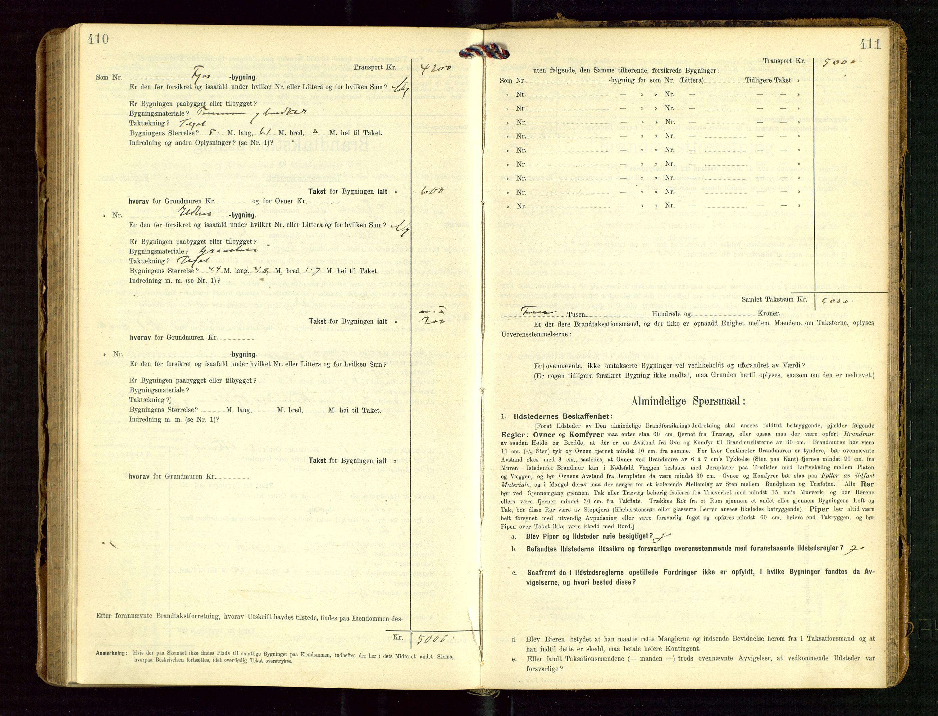 Torvestad lensmannskontor, AV/SAST-A-100307/1/Gob/L0004: "Brandtaxationsprotokol for Torvestad Lensmannsdistrikt", 1909-1923, p. 410-411