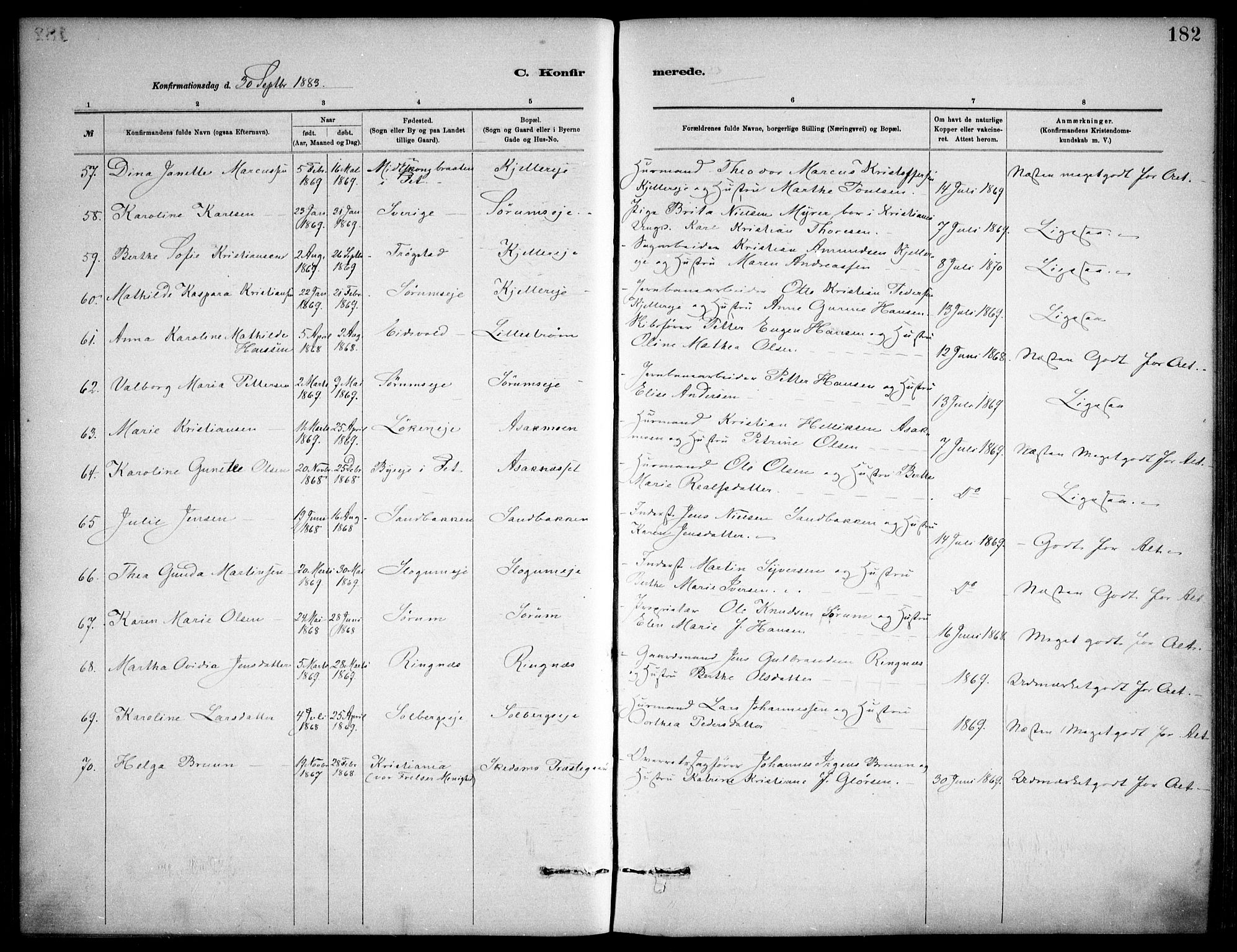 Skedsmo prestekontor Kirkebøker, AV/SAO-A-10033a/F/Fa/L0013: Parish register (official) no. I 13, 1883-1891, p. 182