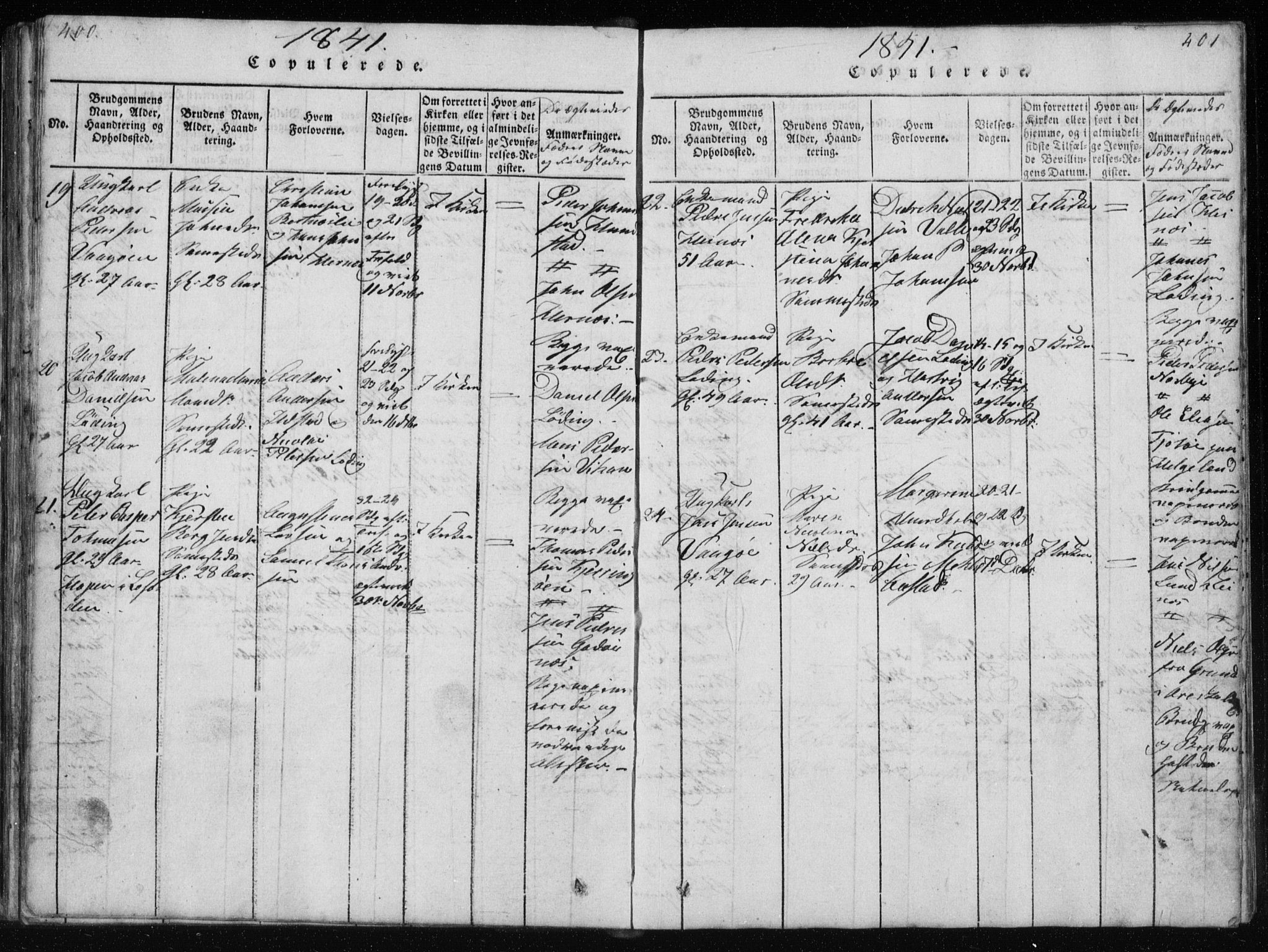 Ministerialprotokoller, klokkerbøker og fødselsregistre - Nordland, AV/SAT-A-1459/801/L0027: Parish register (copy) no. 801C02, 1835-1845, p. 400-401