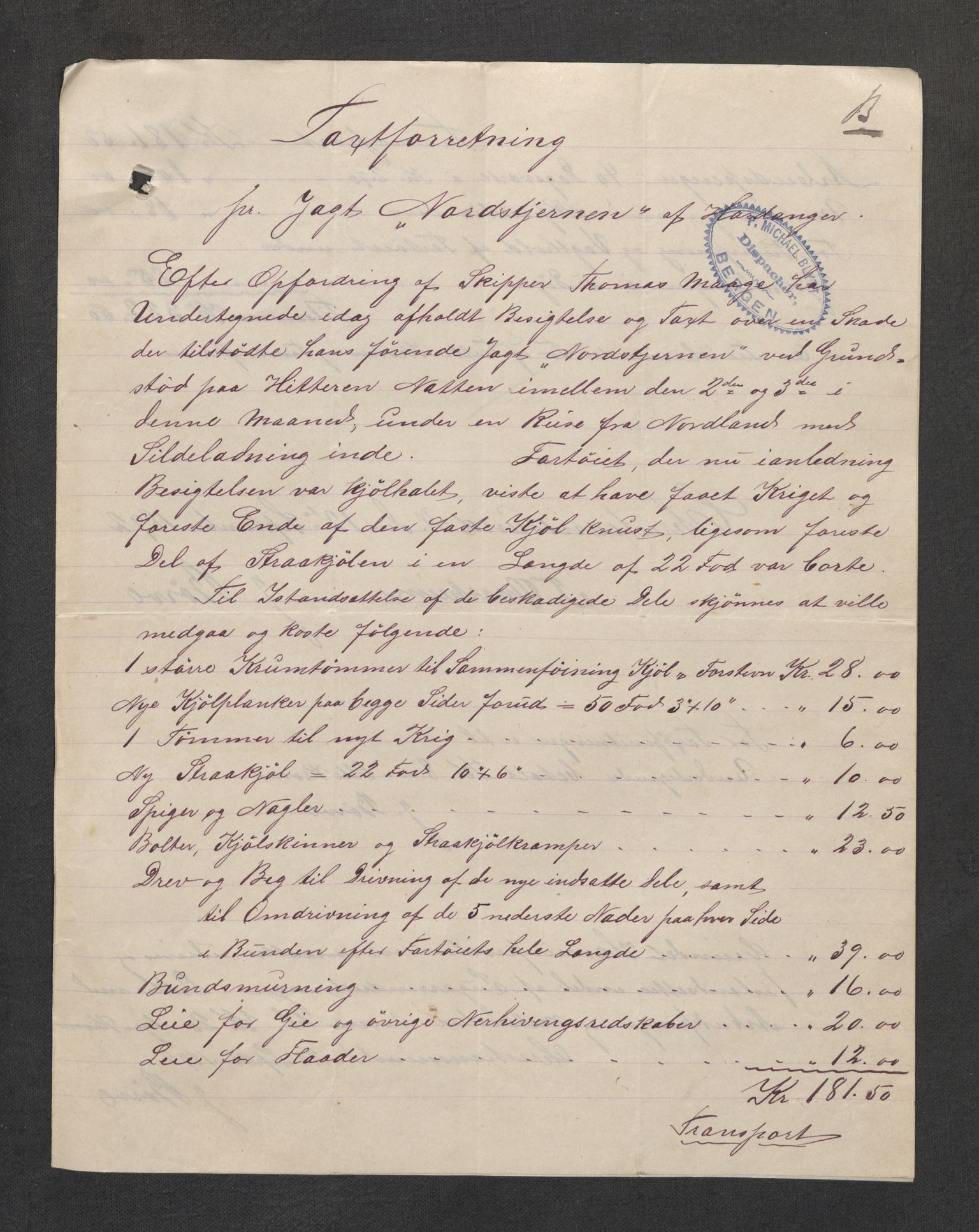Jondal Skipsassuranseforening, AV/SAB-SAB/PA-0276/E/L0075: Korrespondanse , 1892