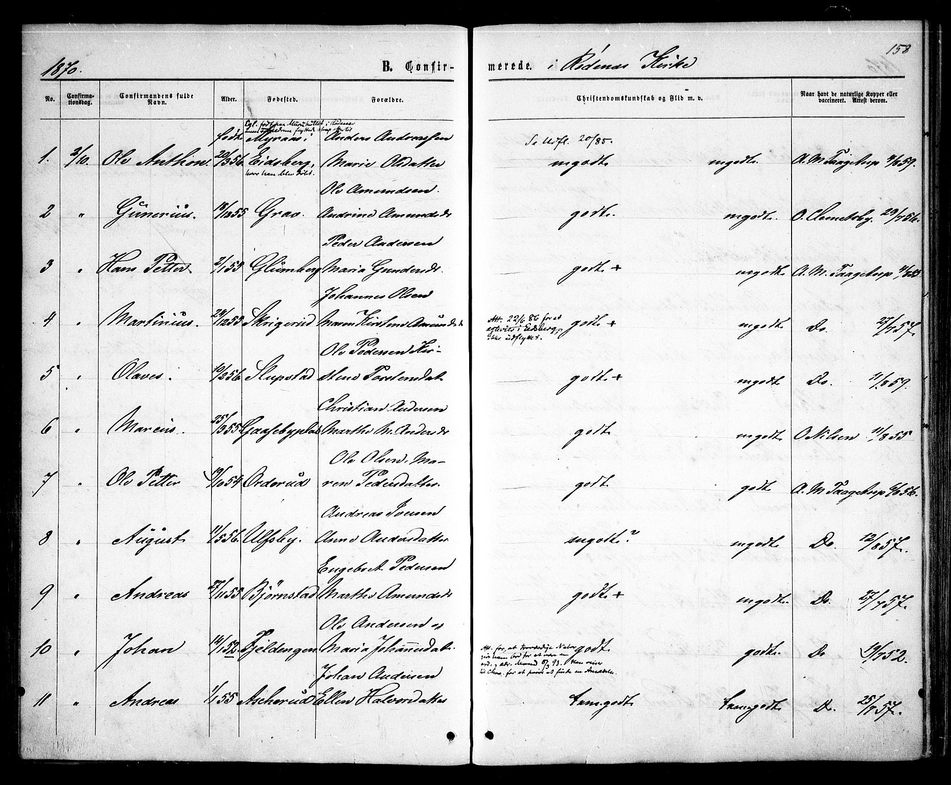 Rødenes prestekontor Kirkebøker, AV/SAO-A-2005/F/Fa/L0008: Parish register (official) no. I 8, 1869-1879, p. 158