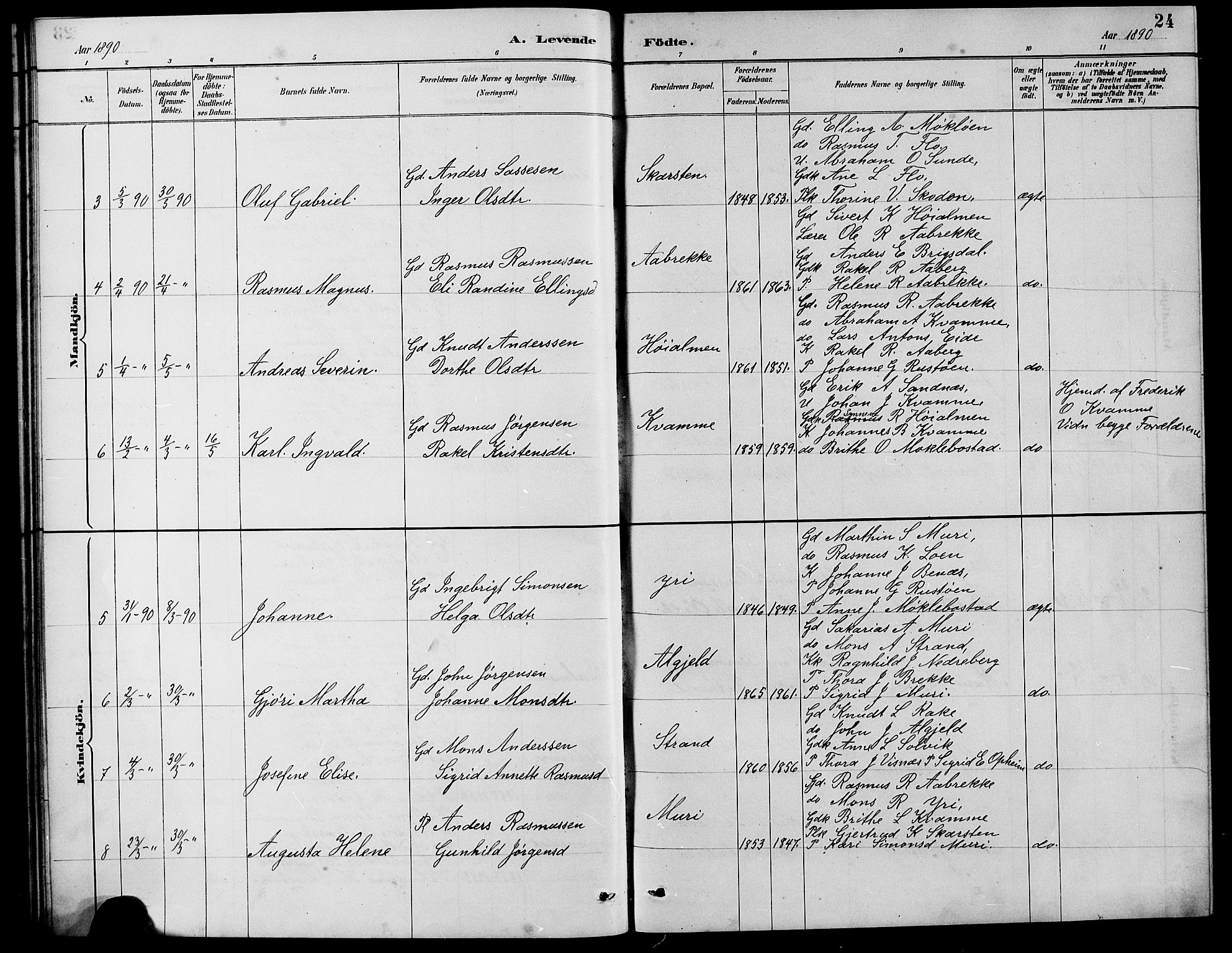 Innvik sokneprestembete, SAB/A-80501: Parish register (copy) no. B 3, 1886-1897, p. 24