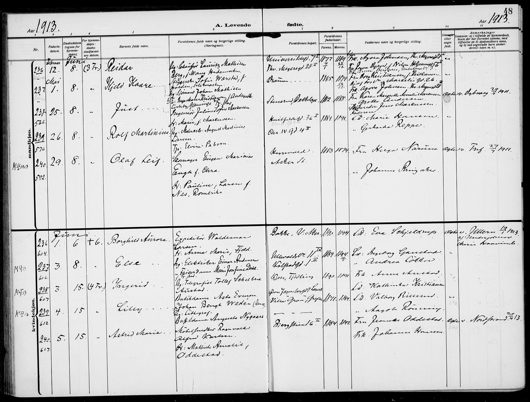 Rikshospitalet prestekontor Kirkebøker, SAO/A-10309b/F/L0015: Parish register (official) no. 15, 1913-1915, p. 48