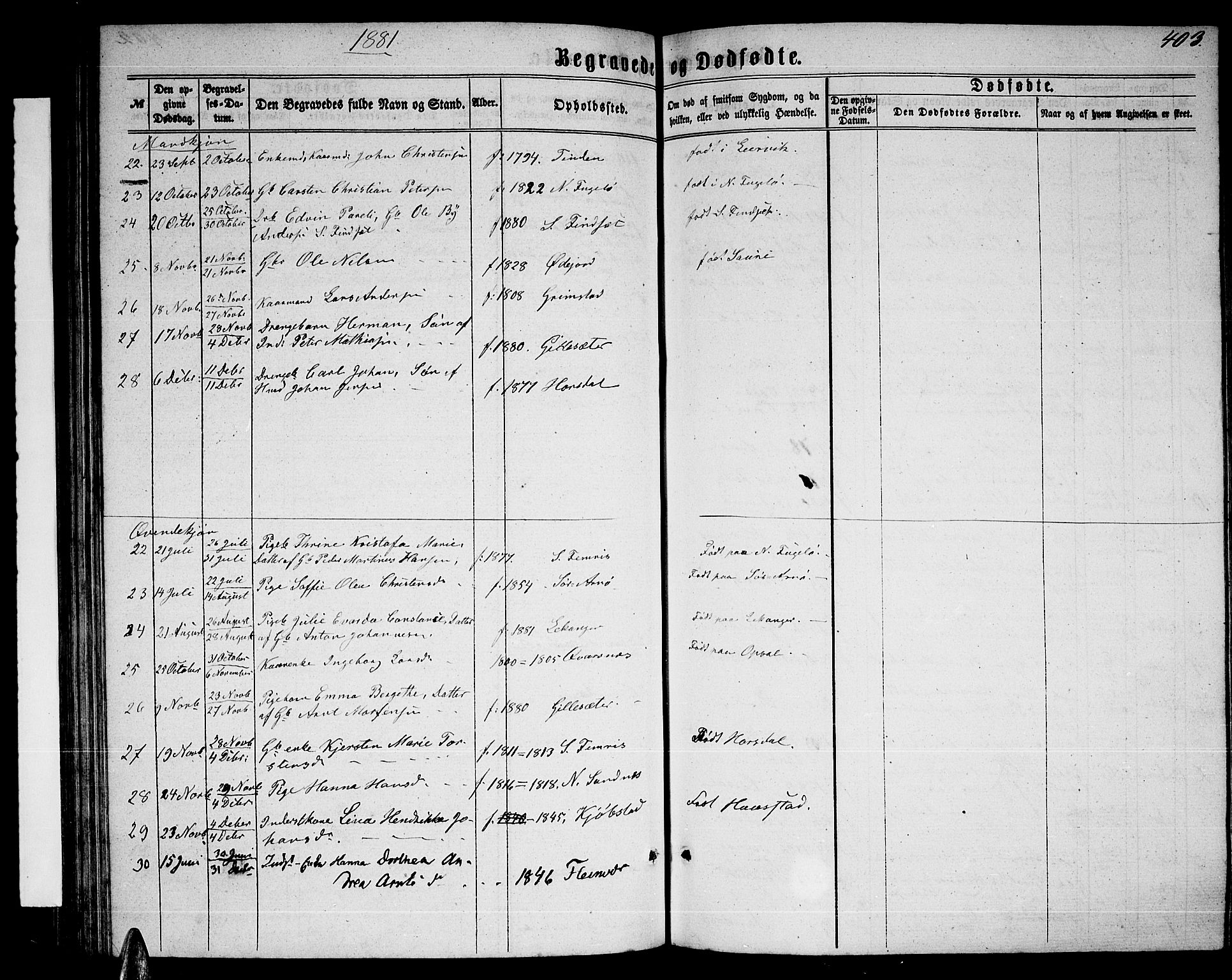 Ministerialprotokoller, klokkerbøker og fødselsregistre - Nordland, AV/SAT-A-1459/805/L0107: Parish register (copy) no. 805C03, 1862-1885, p. 403