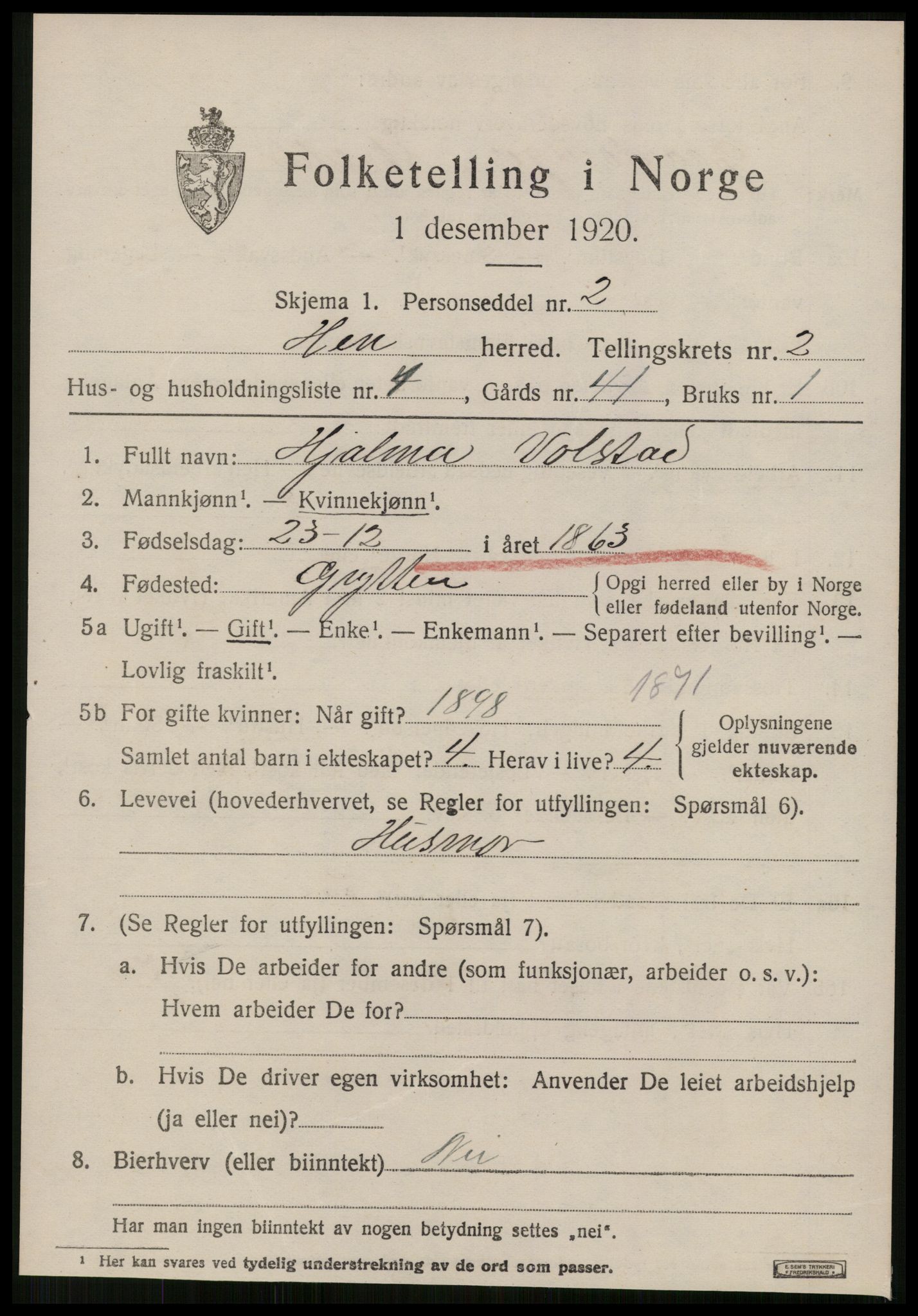 SAT, 1920 census for Hen, 1920, p. 980