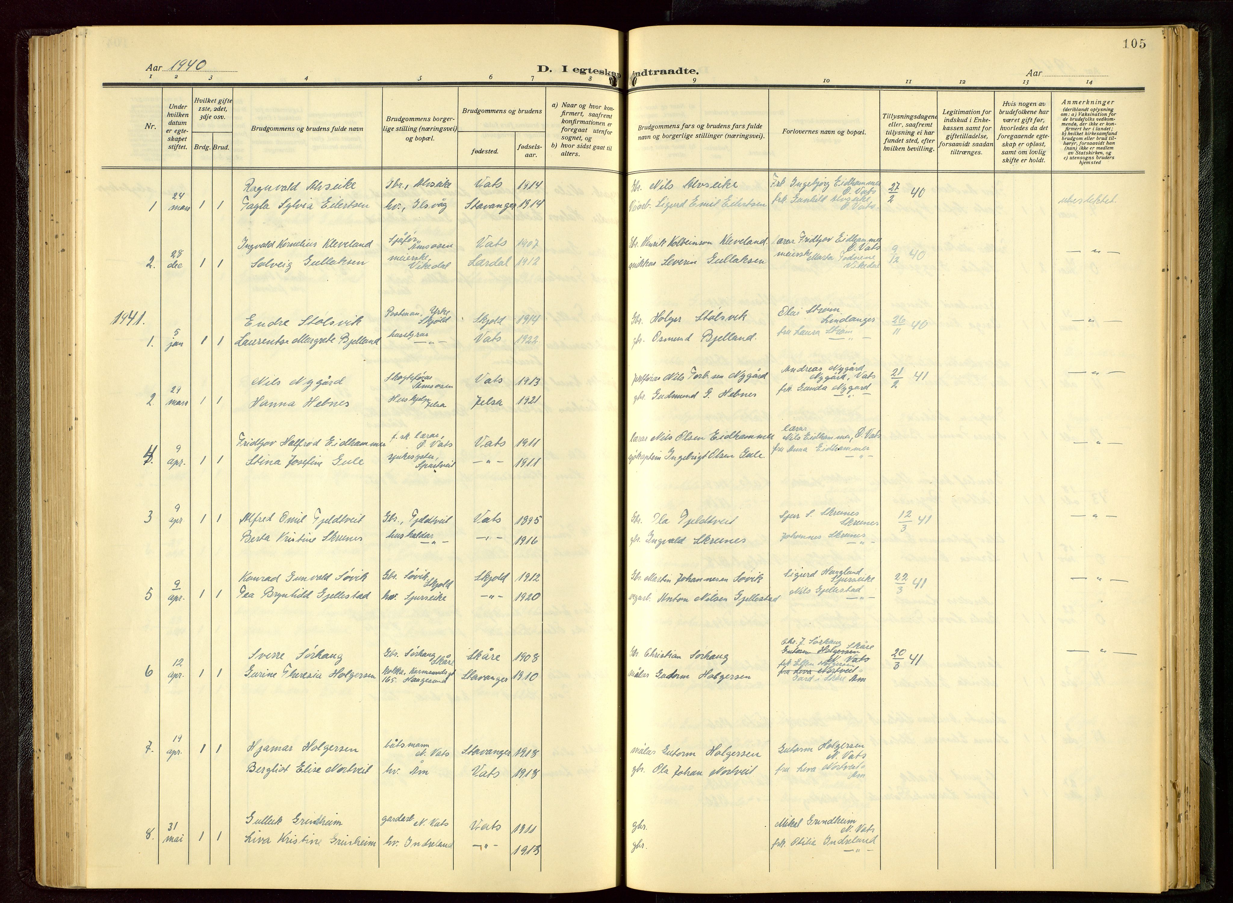 Skjold sokneprestkontor, AV/SAST-A-101847/H/Ha/Hab/L0011: Parish register (copy) no. B 11, 1922-1951, p. 105