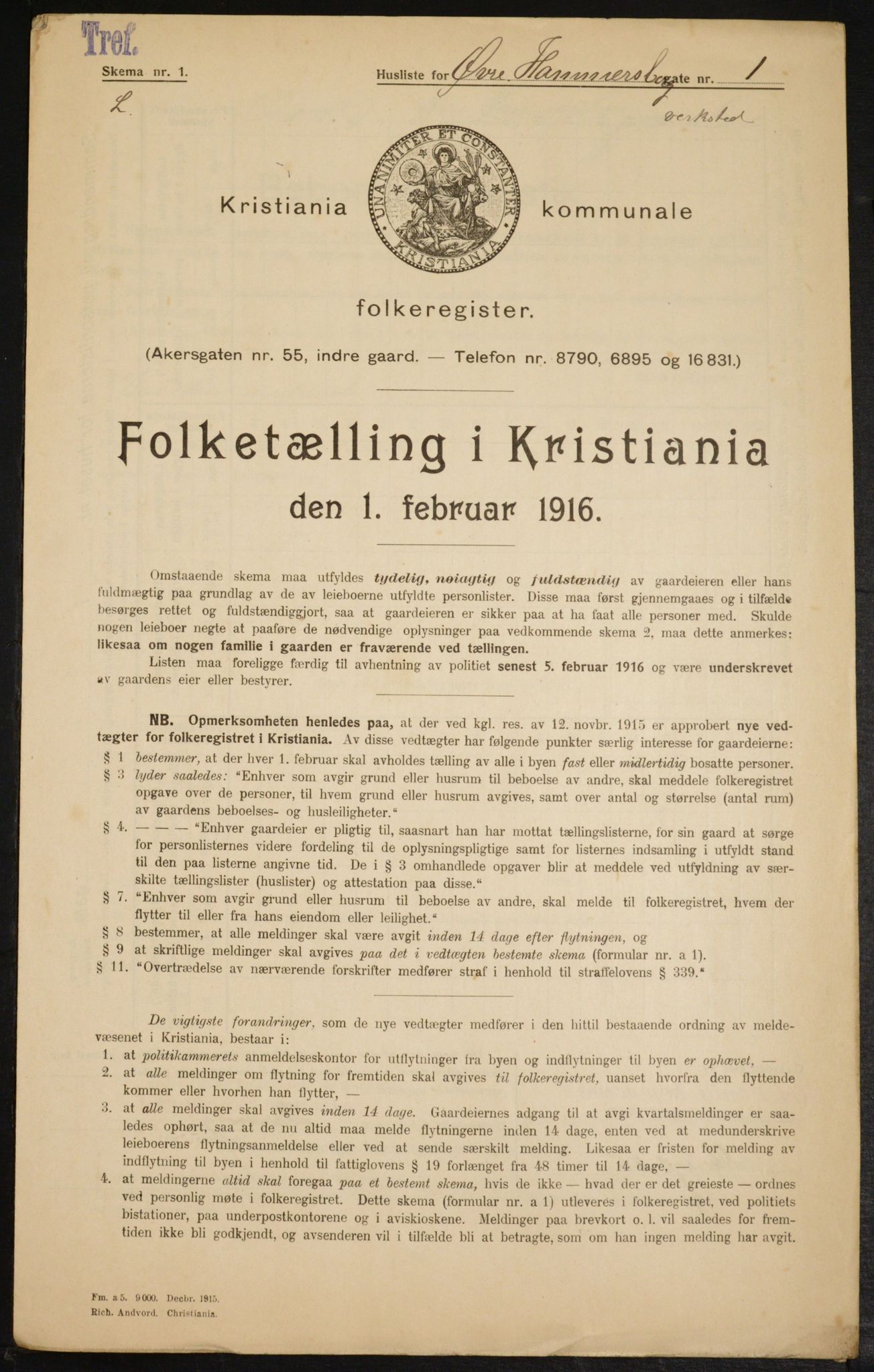 OBA, Municipal Census 1916 for Kristiania, 1916, p. 133577