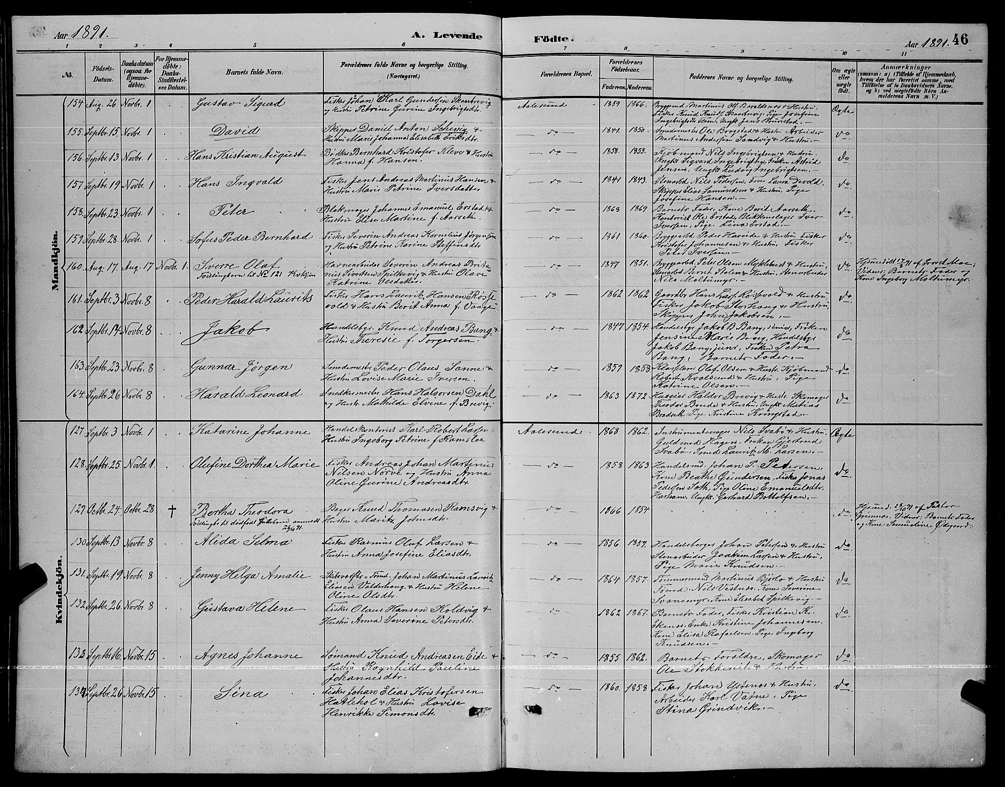 Ministerialprotokoller, klokkerbøker og fødselsregistre - Møre og Romsdal, SAT/A-1454/529/L0467: Parish register (copy) no. 529C04, 1889-1897, p. 46