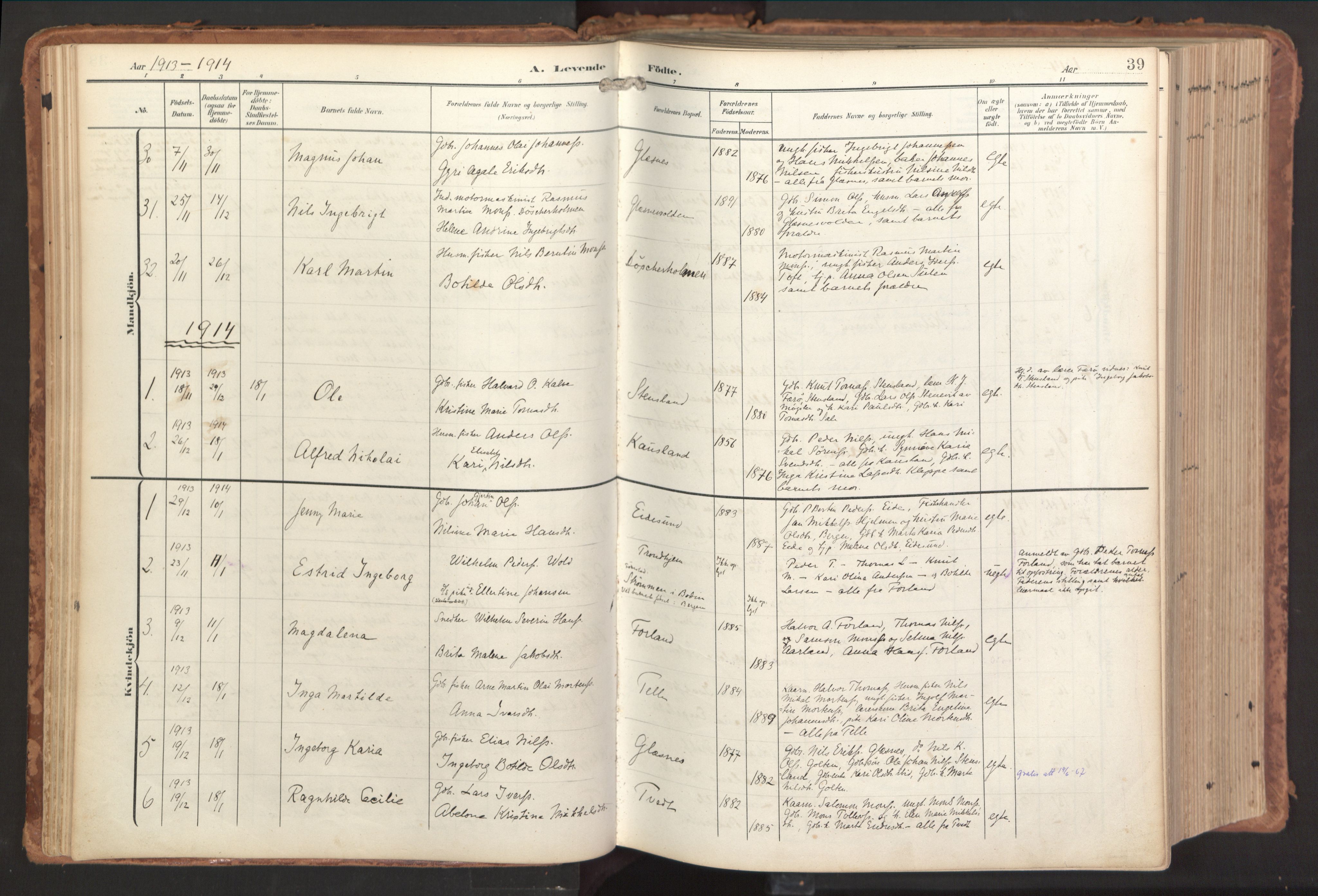 Sund sokneprestembete, AV/SAB-A-99930: Parish register (official) no. B 2, 1907-1926, p. 39