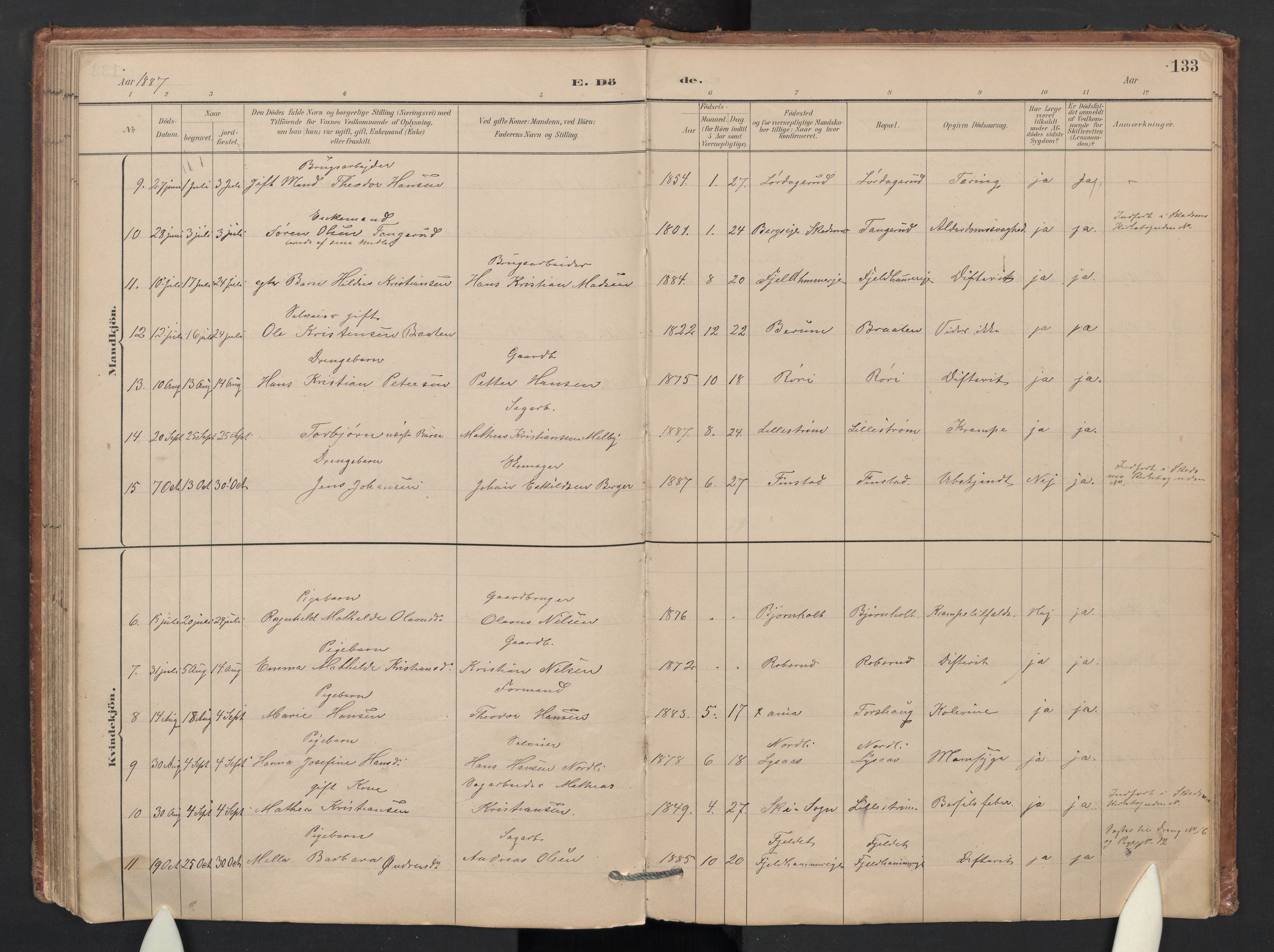 Skedsmo prestekontor Kirkebøker, SAO/A-10033a/G/Gb/L0001: Parish register (copy) no. II 1, 1883-1903, p. 133