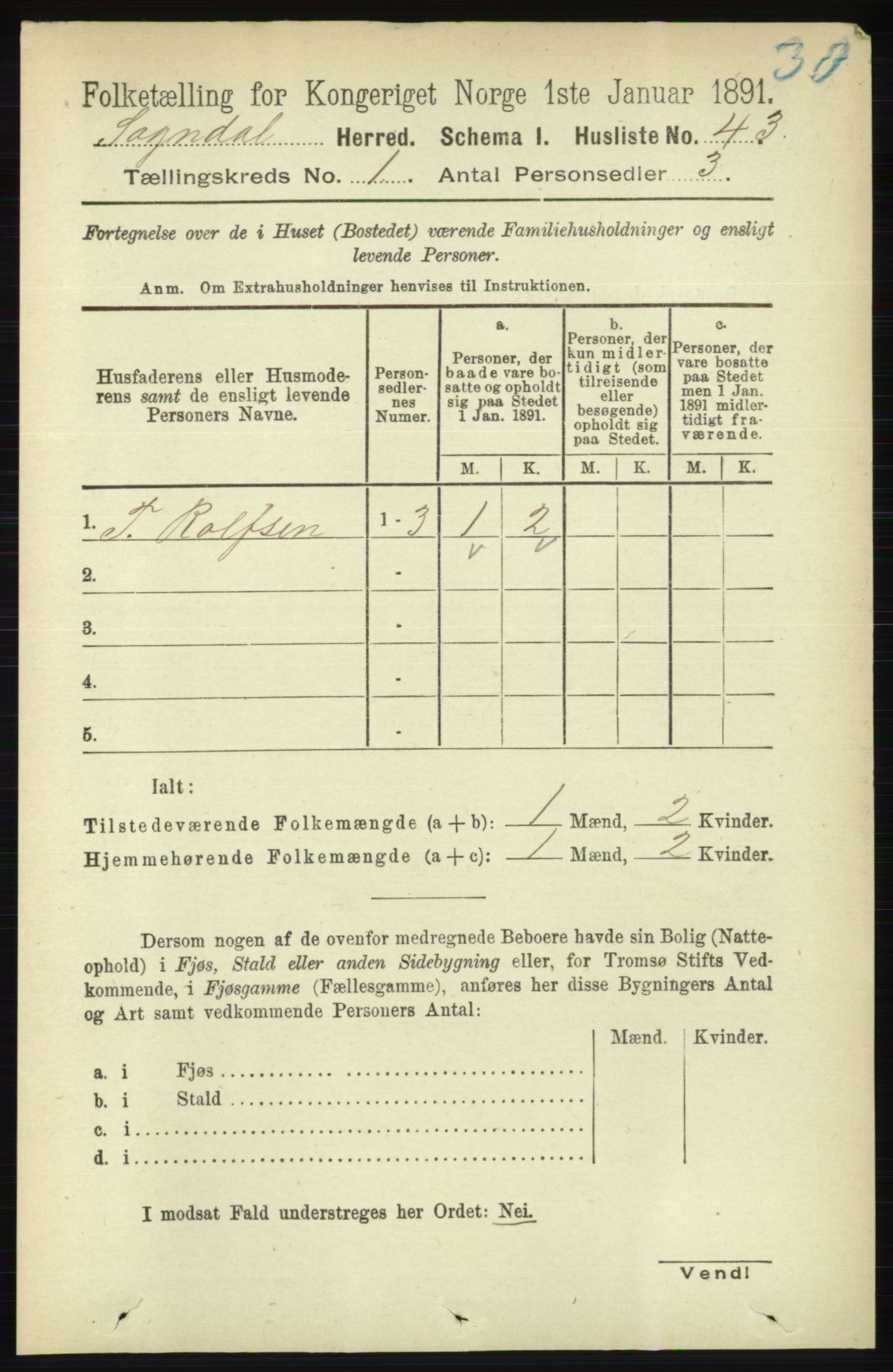 RA, 1891 census for 1111 Sokndal, 1891, p. 69