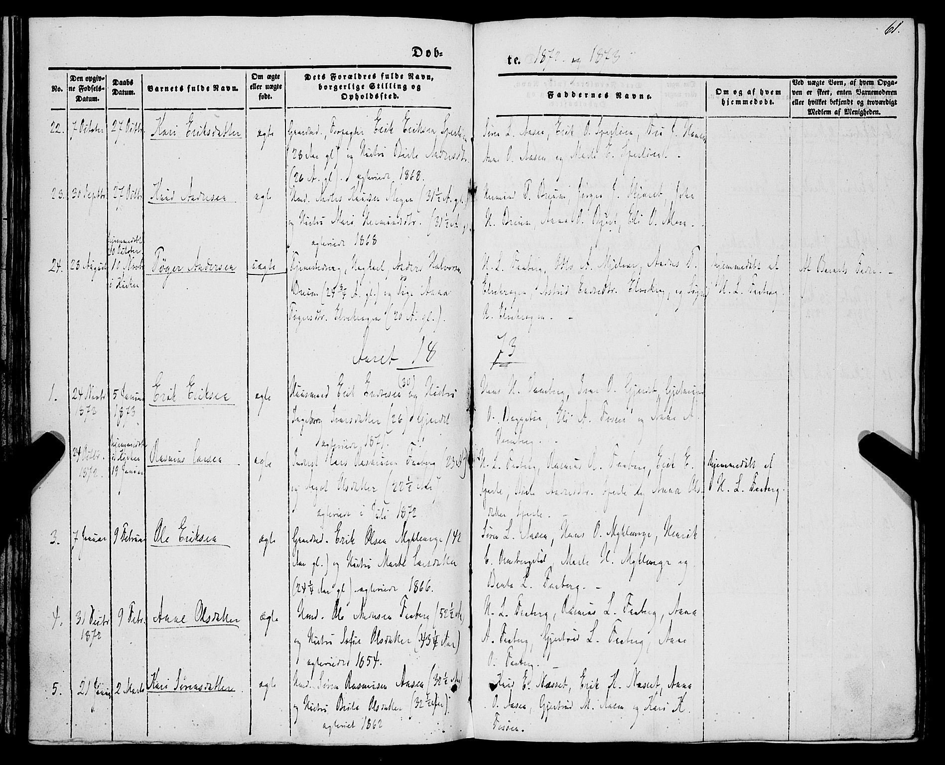 Jostedal sokneprestembete, AV/SAB-A-80601/H/Haa/Haaa/L0005: Parish register (official) no. A 5, 1849-1877, p. 61