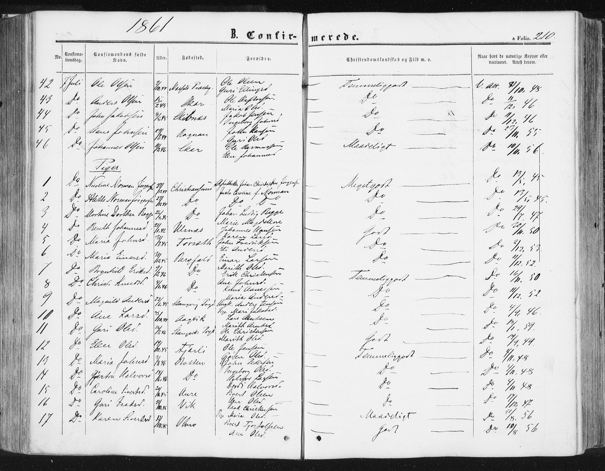 Ministerialprotokoller, klokkerbøker og fødselsregistre - Møre og Romsdal, SAT/A-1454/578/L0905: Parish register (official) no. 578A04, 1859-1877, p. 210