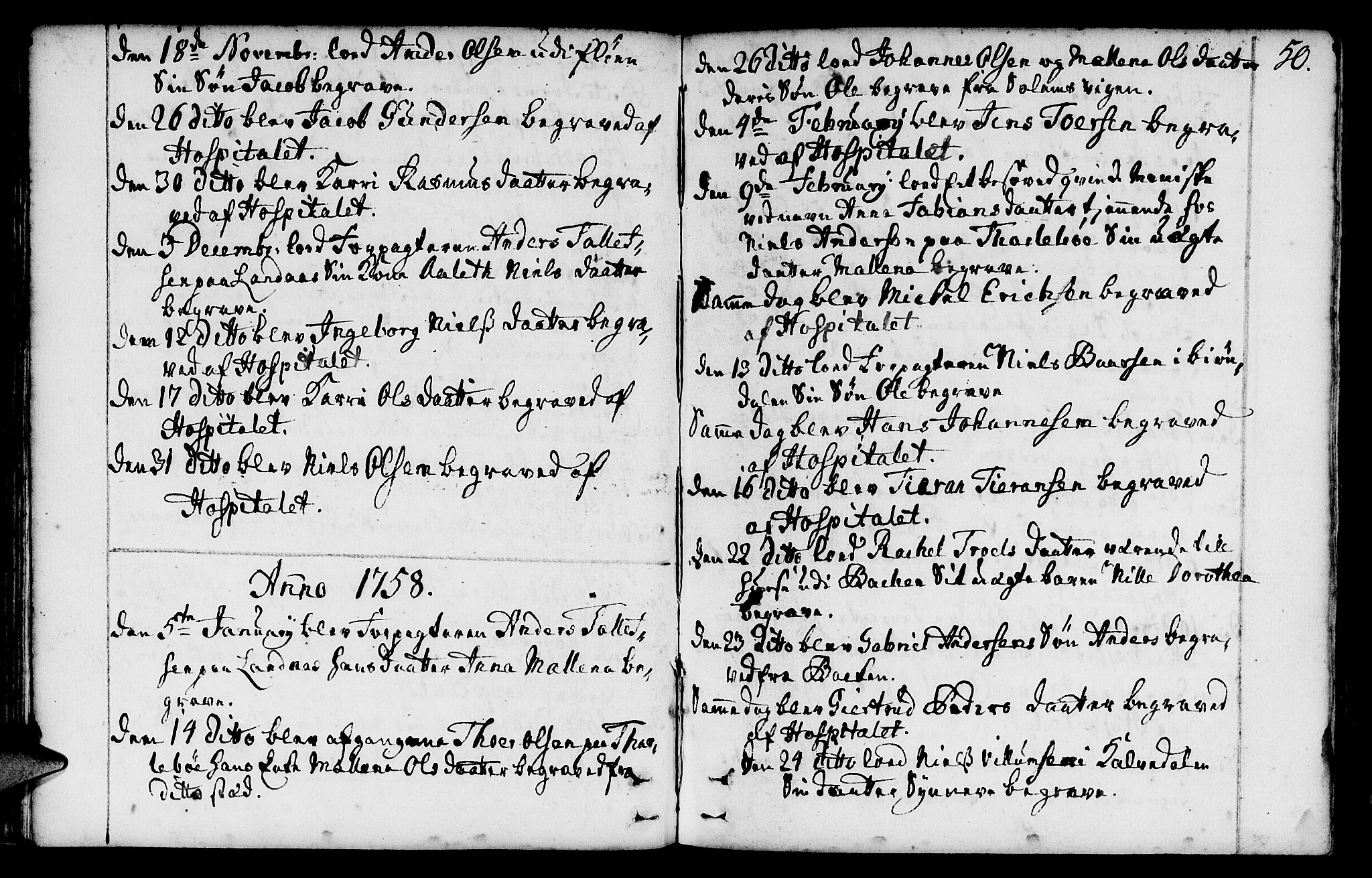 St. Jørgens hospital og Årstad sokneprestembete, AV/SAB-A-99934: Parish register (official) no. A 1, 1743-1823, p. 50