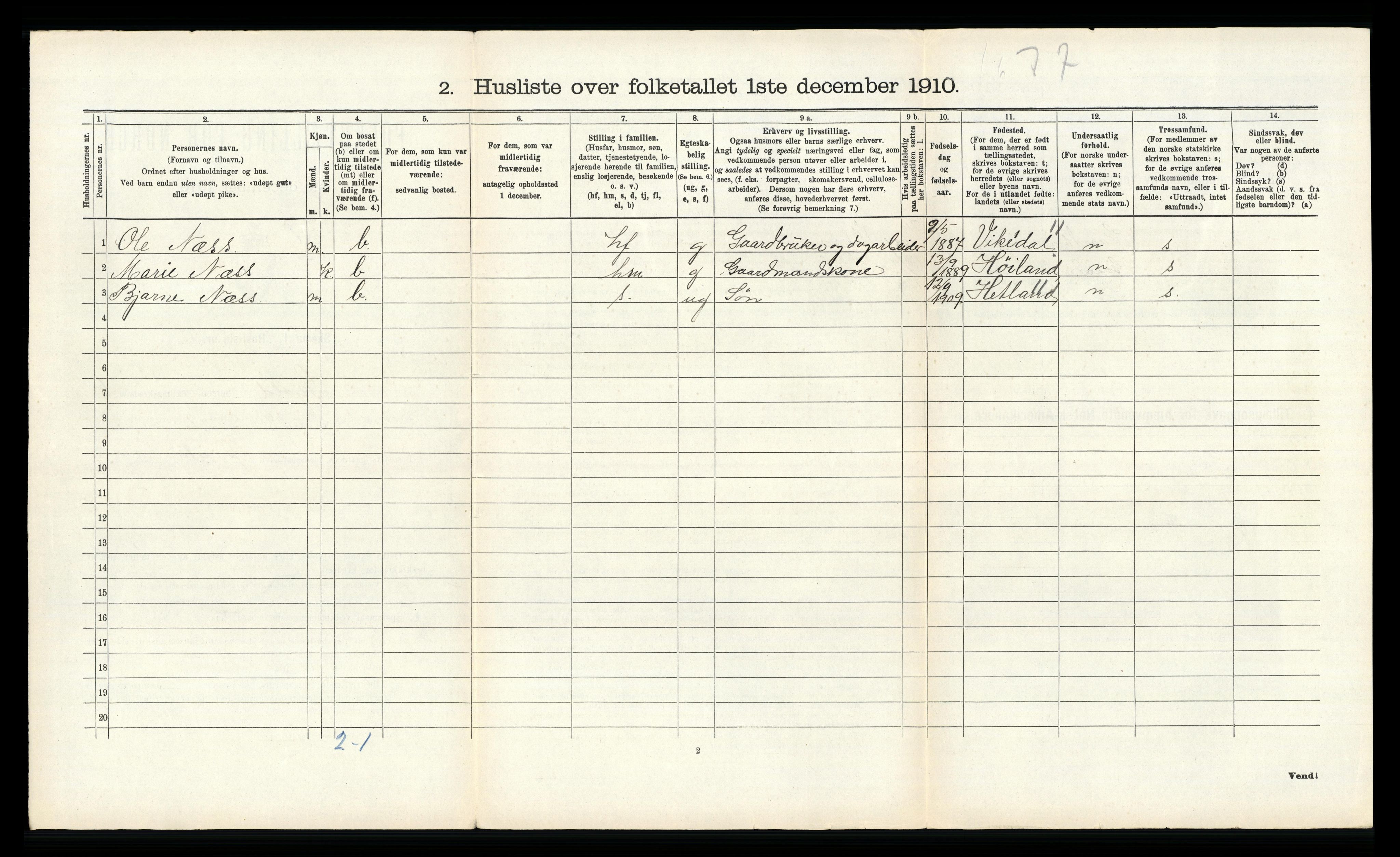 RA, 1910 census for Skjold, 1910, p. 713