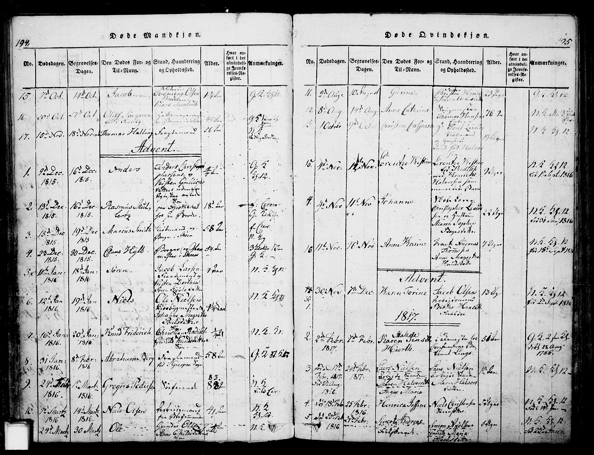 Skien kirkebøker, SAKO/A-302/G/Ga/L0002: Parish register (copy) no. 2, 1814-1842, p. 194-195