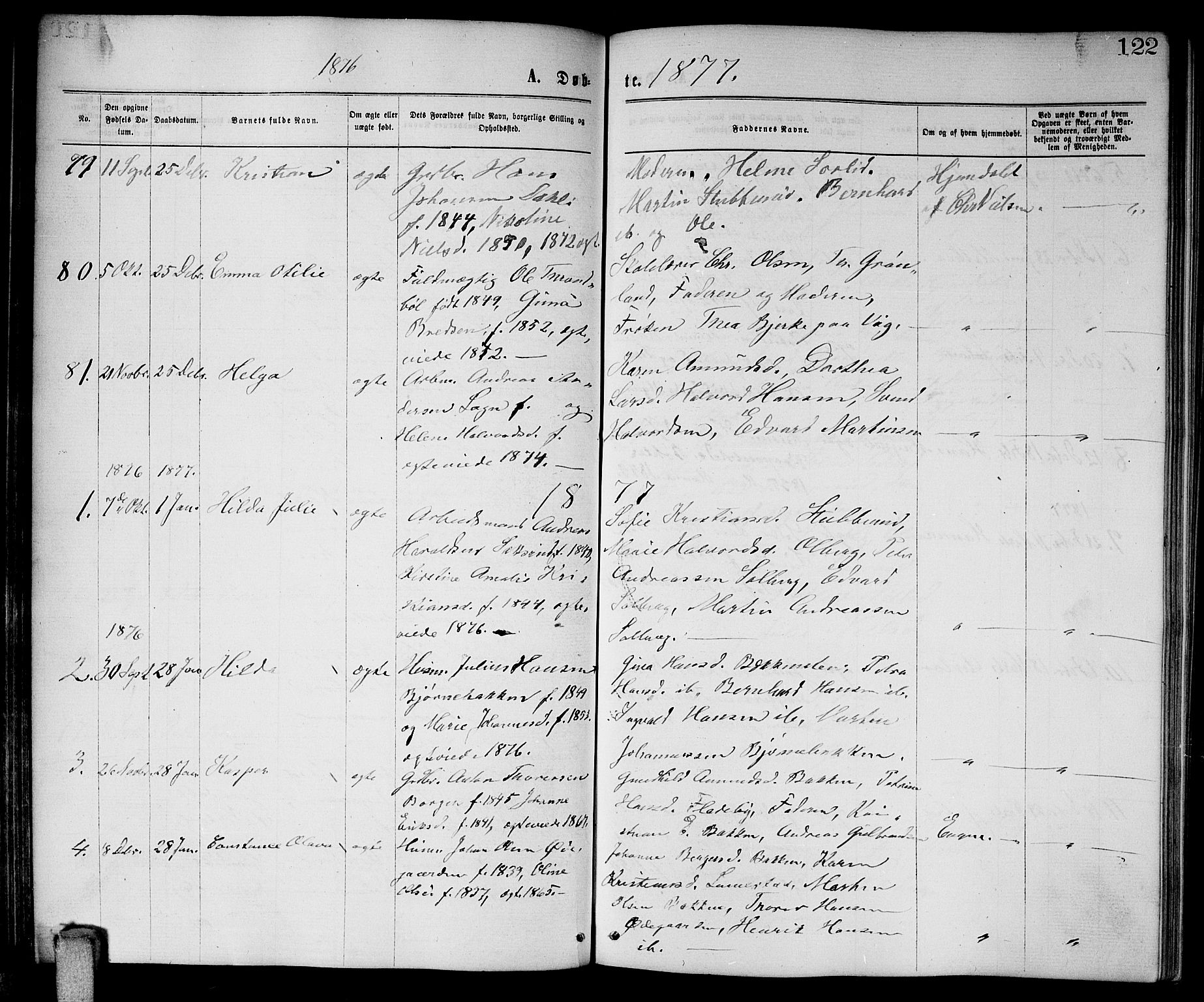 Enebakk prestekontor Kirkebøker, SAO/A-10171c/G/Ga/L0005: Parish register (copy) no. I 5, 1867-1888, p. 122