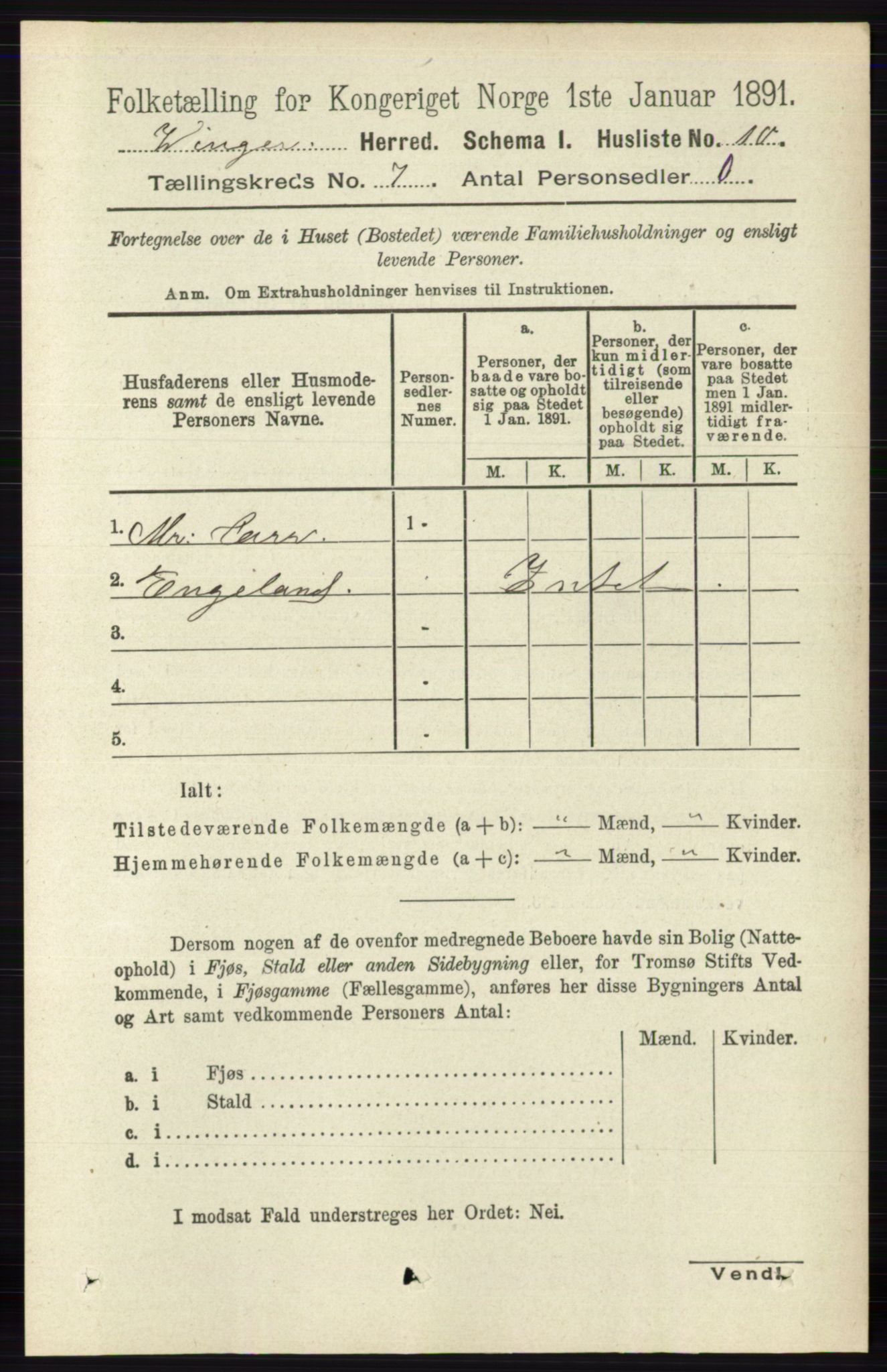 RA, 1891 census for 0421 Vinger, 1891, p. 3184