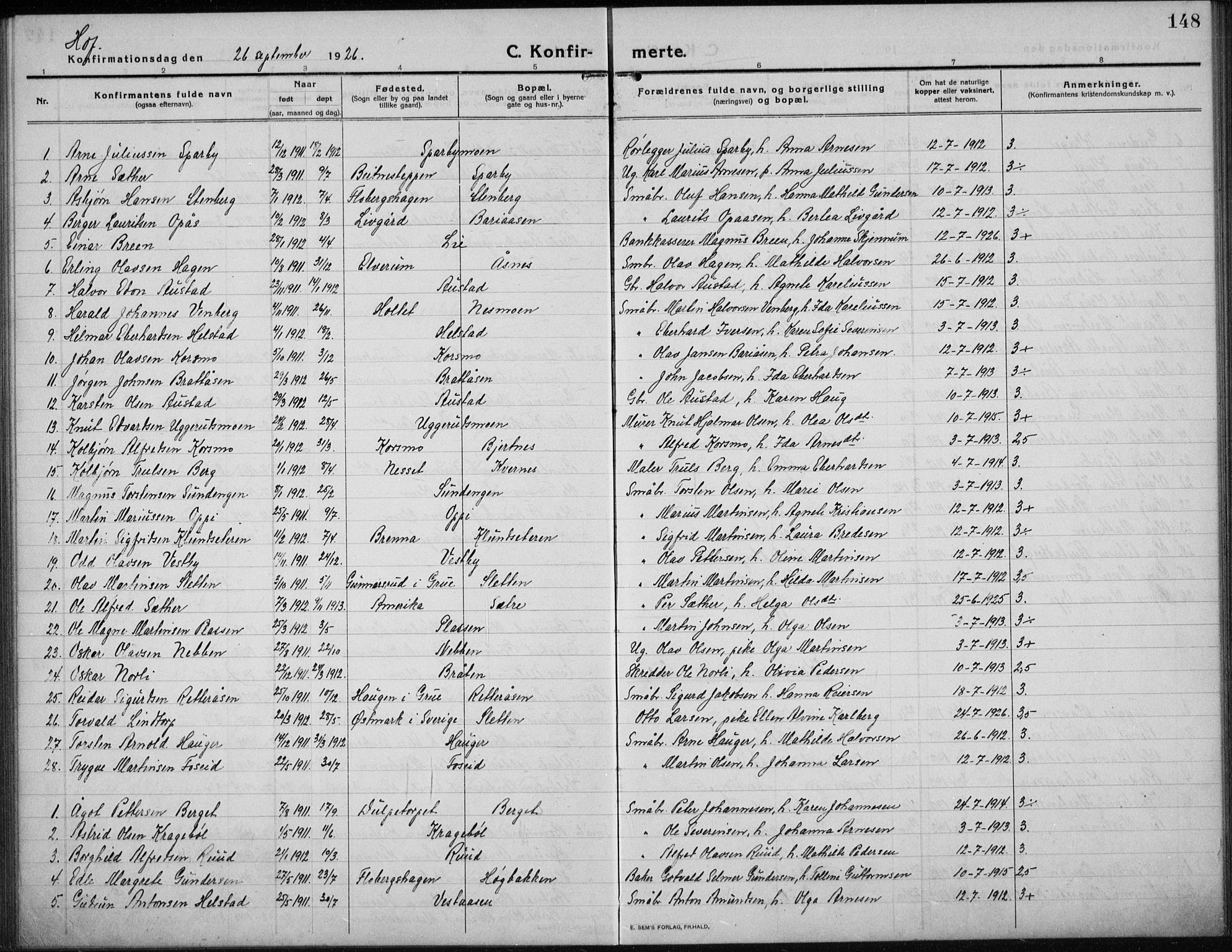 Hof prestekontor, AV/SAH-PREST-038/H/Ha/Hab/L0002: Parish register (copy) no. 2, 1915-1934, p. 148