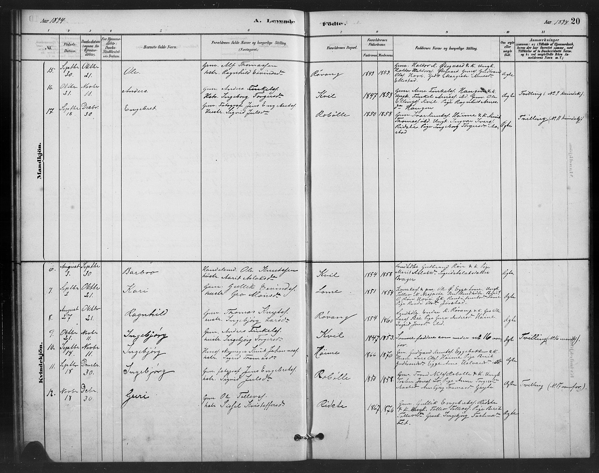 Vestre Slidre prestekontor, AV/SAH-PREST-136/H/Ha/Hab/L0006: Parish register (copy) no. 6, 1881-1915, p. 20