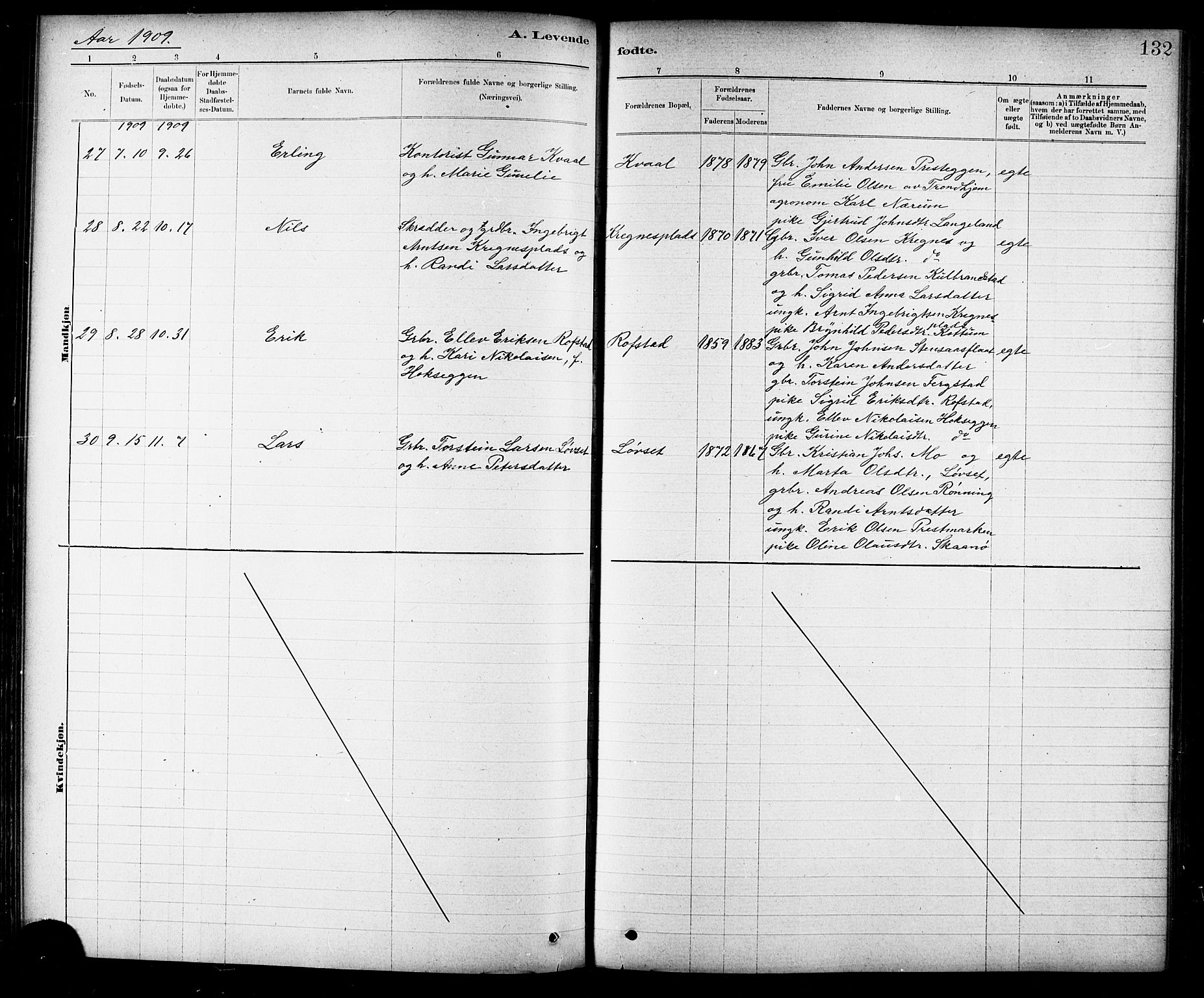 Ministerialprotokoller, klokkerbøker og fødselsregistre - Sør-Trøndelag, SAT/A-1456/691/L1094: Parish register (copy) no. 691C05, 1879-1911, p. 132