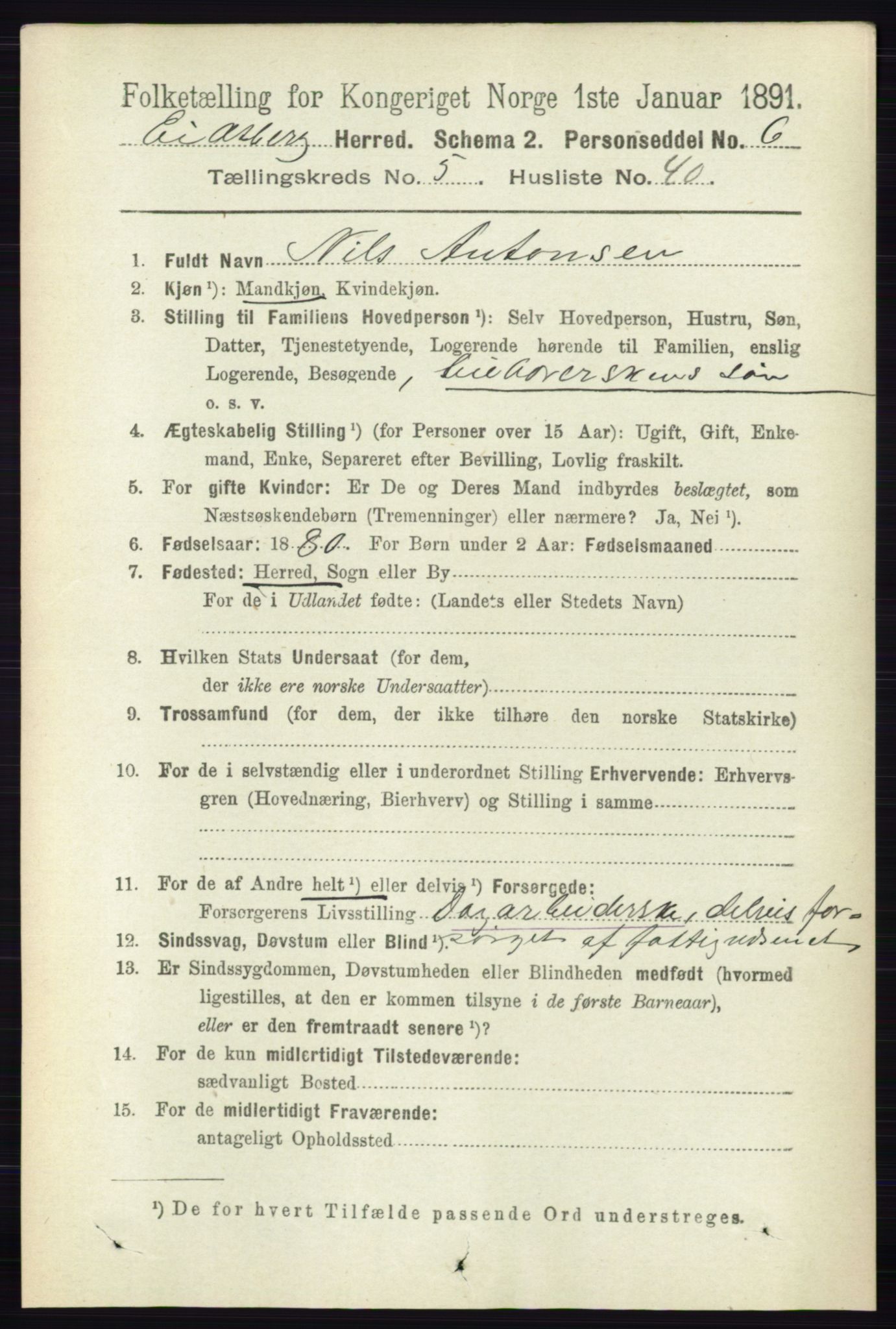 RA, 1891 census for 0125 Eidsberg, 1891, p. 3227