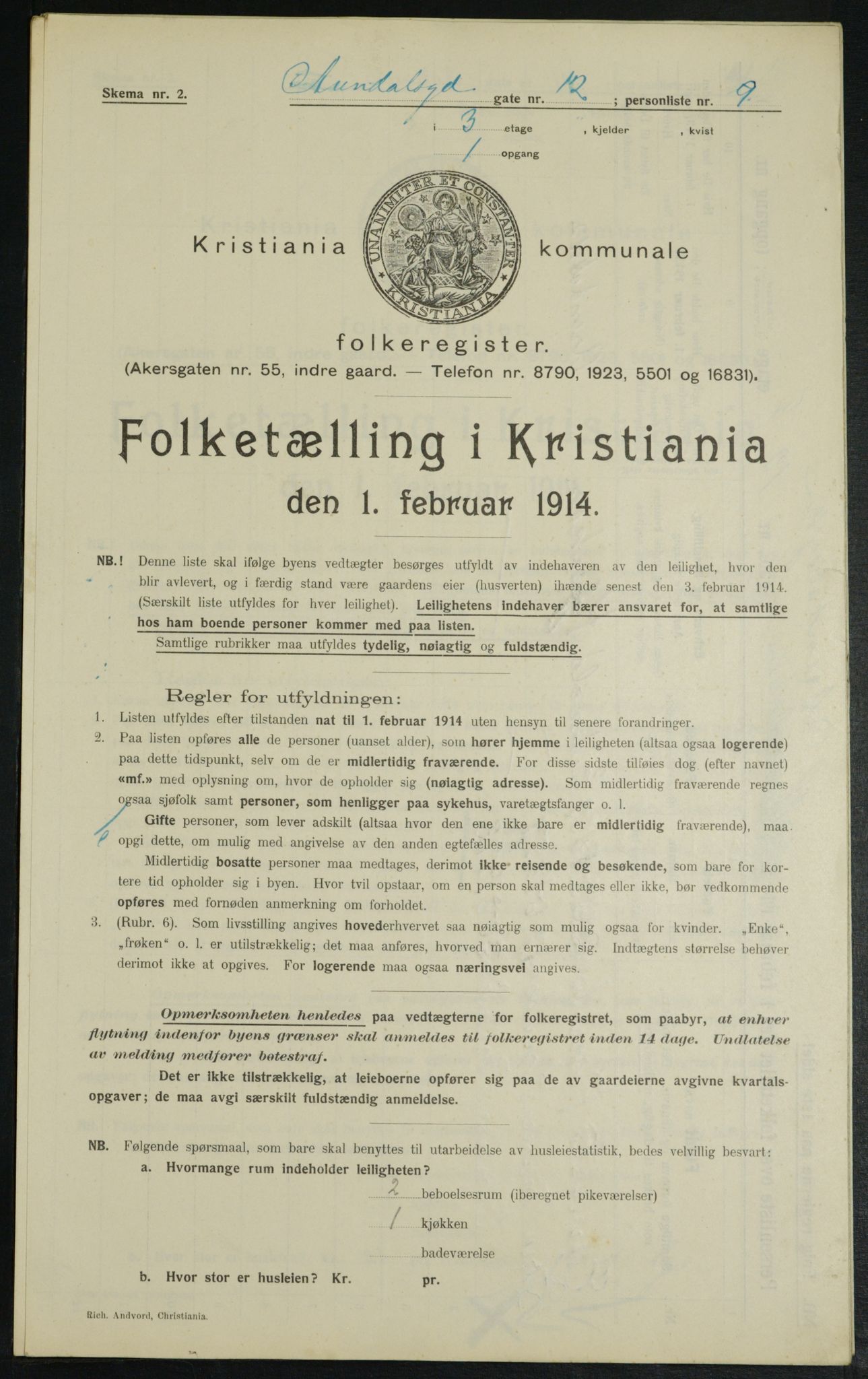 OBA, Municipal Census 1914 for Kristiania, 1914, p. 2012