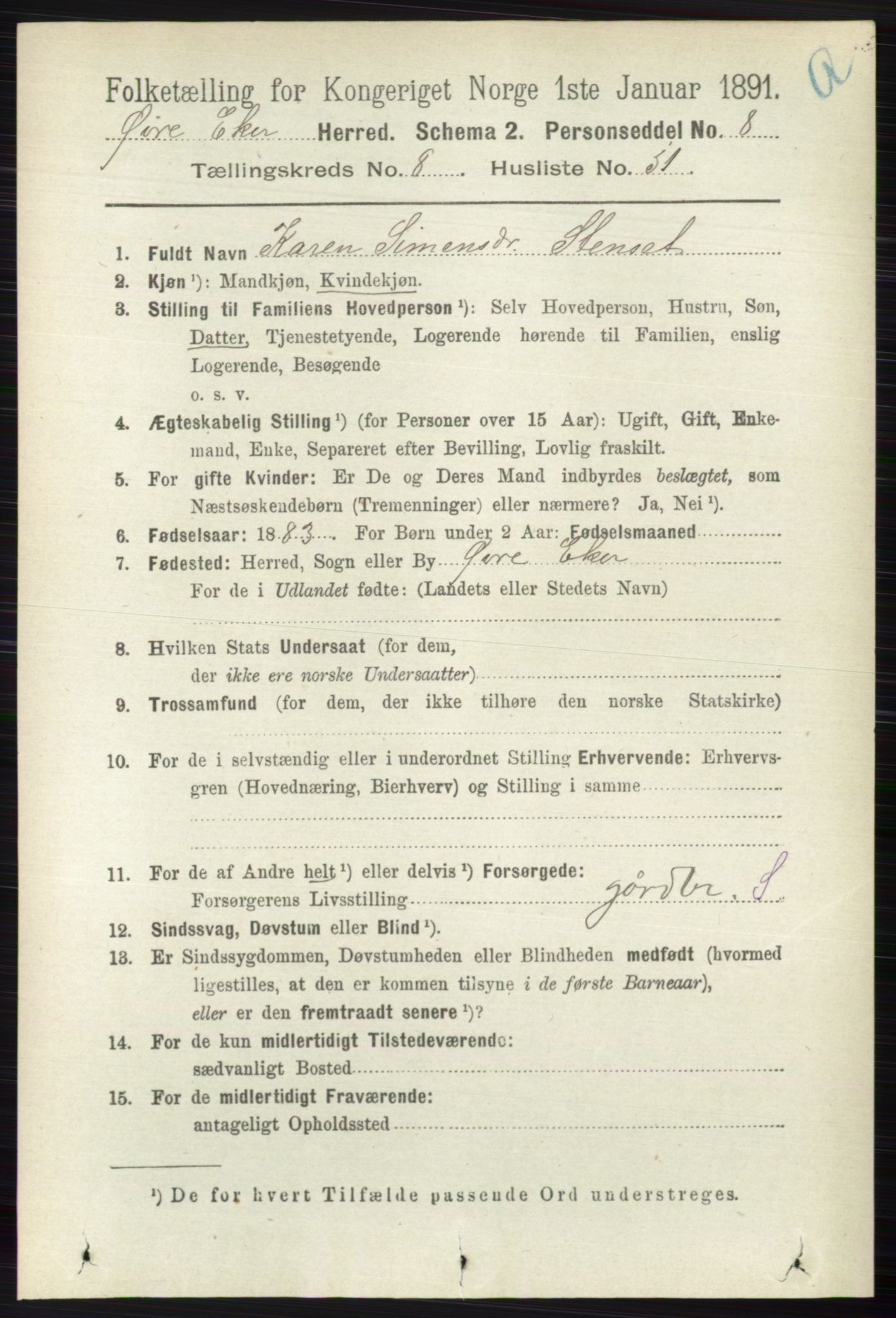 RA, 1891 census for 0624 Øvre Eiker, 1891, p. 3524