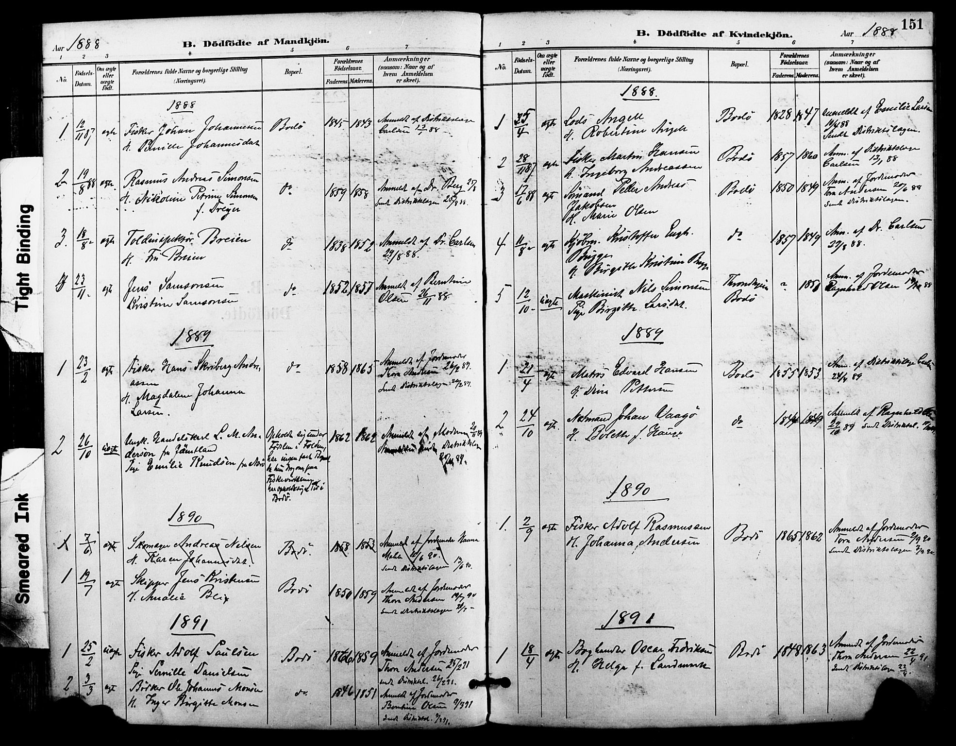 Ministerialprotokoller, klokkerbøker og fødselsregistre - Nordland, SAT/A-1459/801/L0010: Parish register (official) no. 801A10, 1888-1899, p. 151