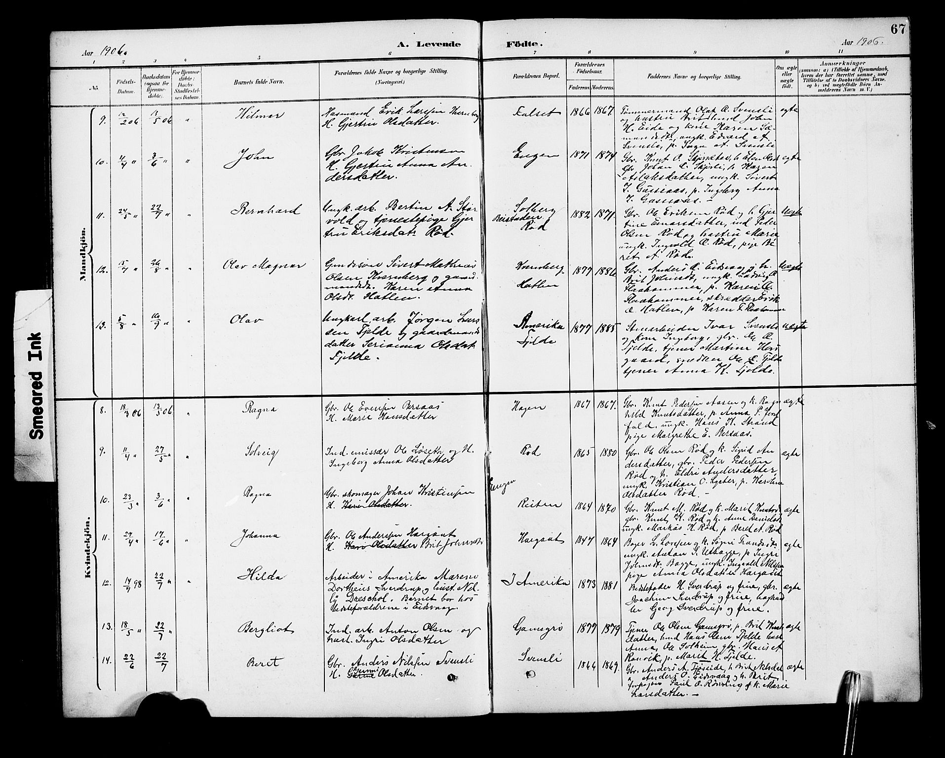 Ministerialprotokoller, klokkerbøker og fødselsregistre - Møre og Romsdal, SAT/A-1454/551/L0632: Parish register (copy) no. 551C04, 1894-1920, p. 67