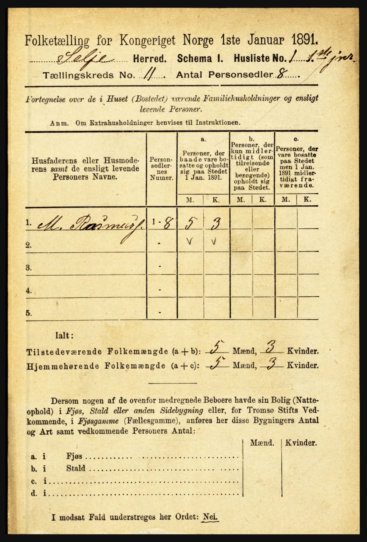 RA, 1891 census for 1441 Selje, 1891, p. 3374