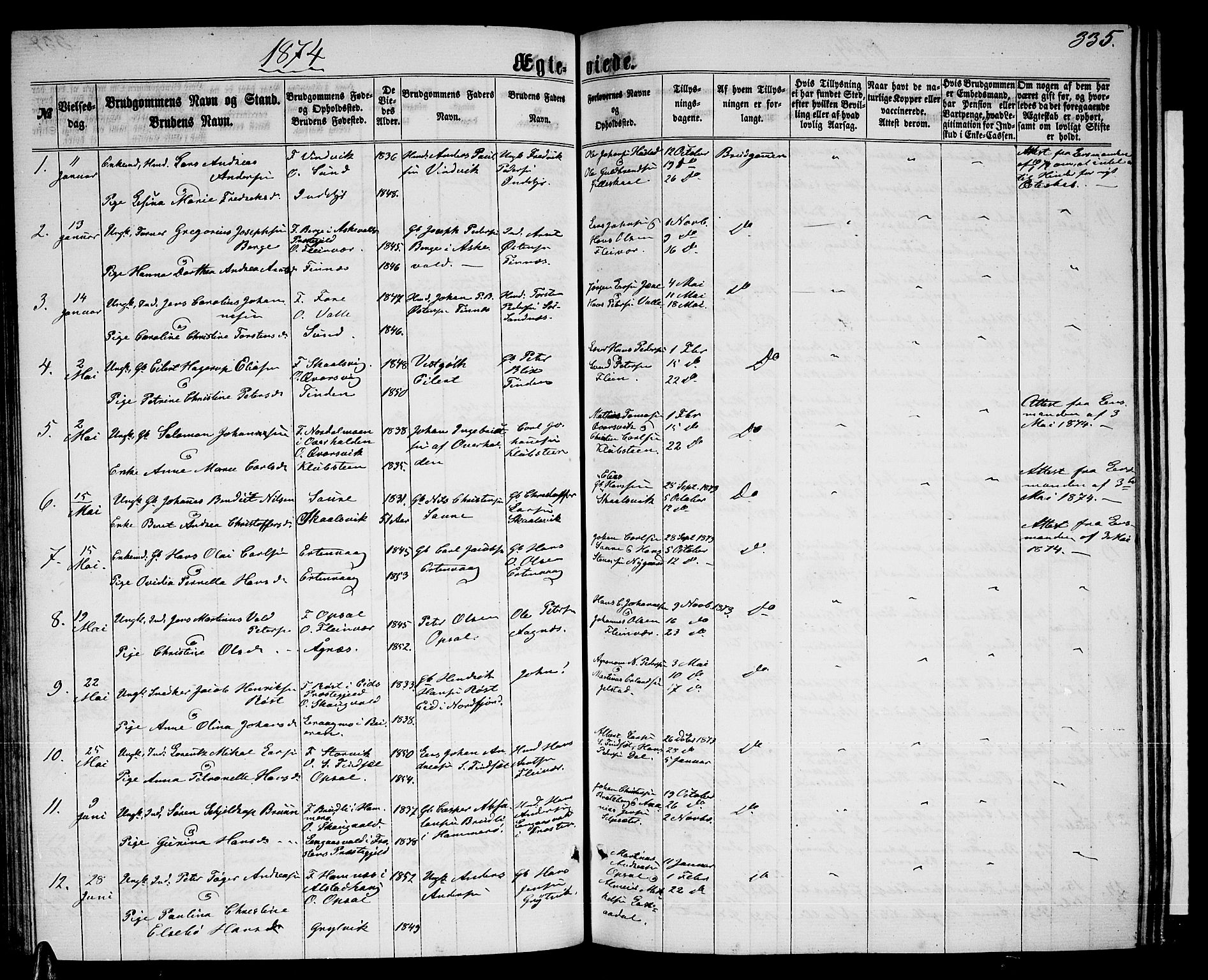 Ministerialprotokoller, klokkerbøker og fødselsregistre - Nordland, AV/SAT-A-1459/805/L0107: Parish register (copy) no. 805C03, 1862-1885, p. 335