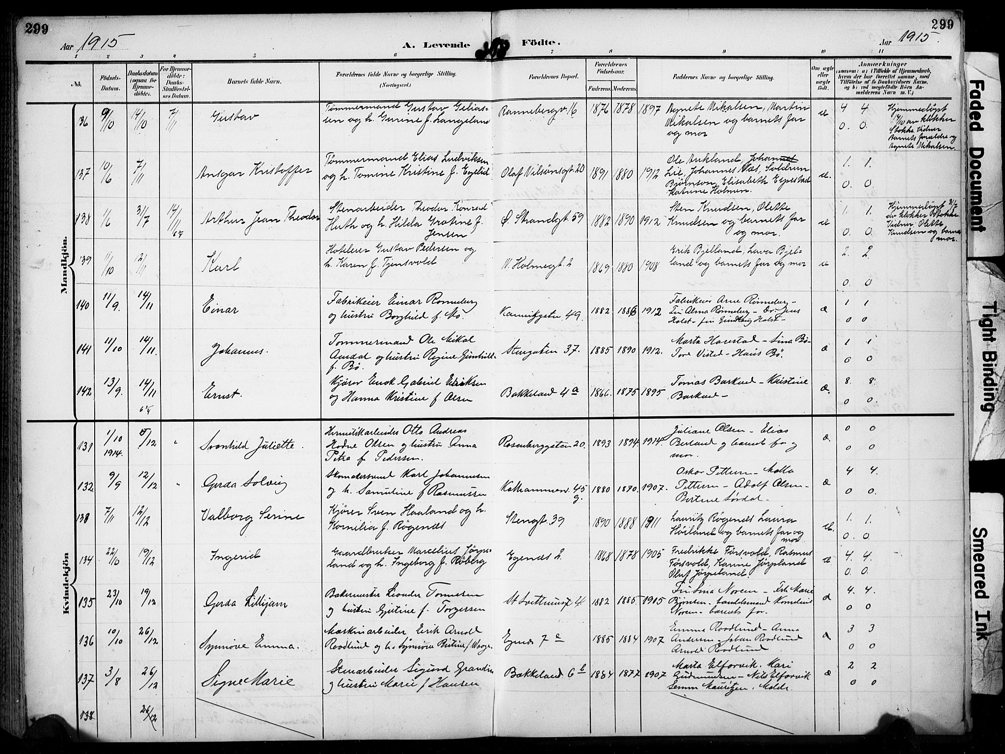 Domkirken sokneprestkontor, AV/SAST-A-101812/001/30/30BB/L0018: Parish register (copy) no. B 18, 1903-1915, p. 299