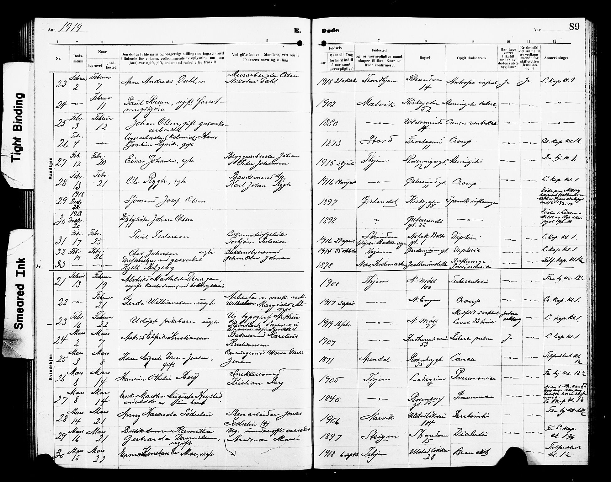 Ministerialprotokoller, klokkerbøker og fødselsregistre - Sør-Trøndelag, AV/SAT-A-1456/605/L0257: Parish register (copy) no. 605C04, 1916-1922, p. 89