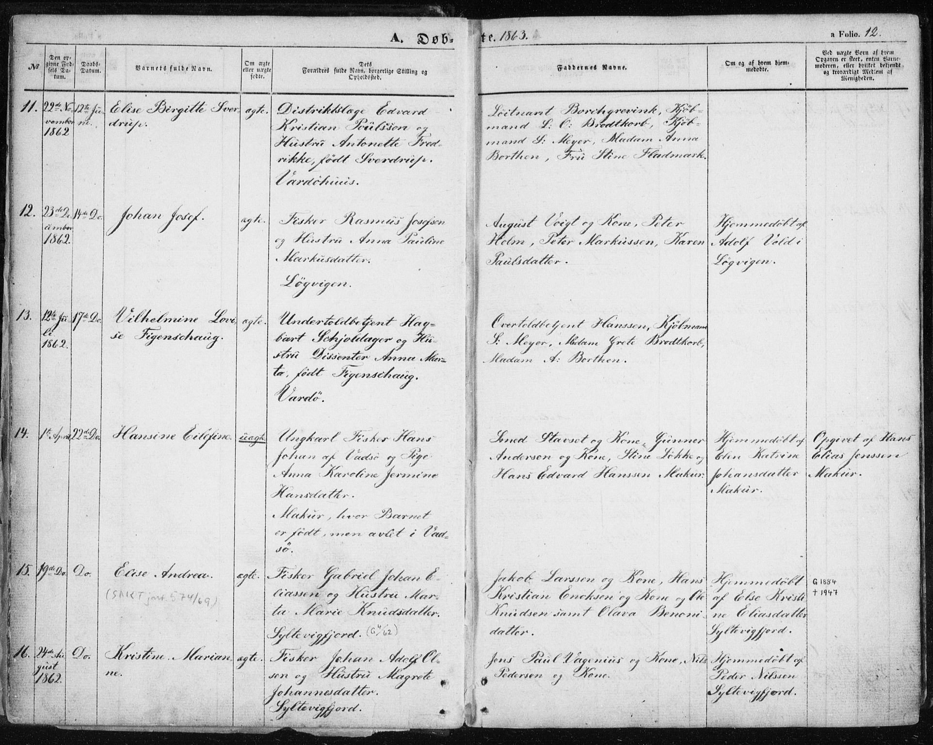 Vardø sokneprestkontor, SATØ/S-1332/H/Ha/L0004kirke: Parish register (official) no. 4, 1862-1871, p. 12