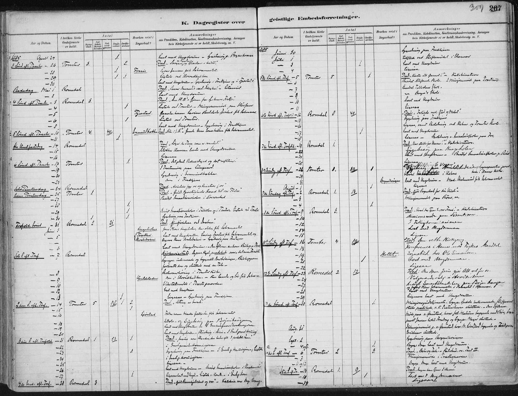 Romedal prestekontor, SAH/PREST-004/K/L0010: Parish register (official) no. 10, 1880-1895, p. 309