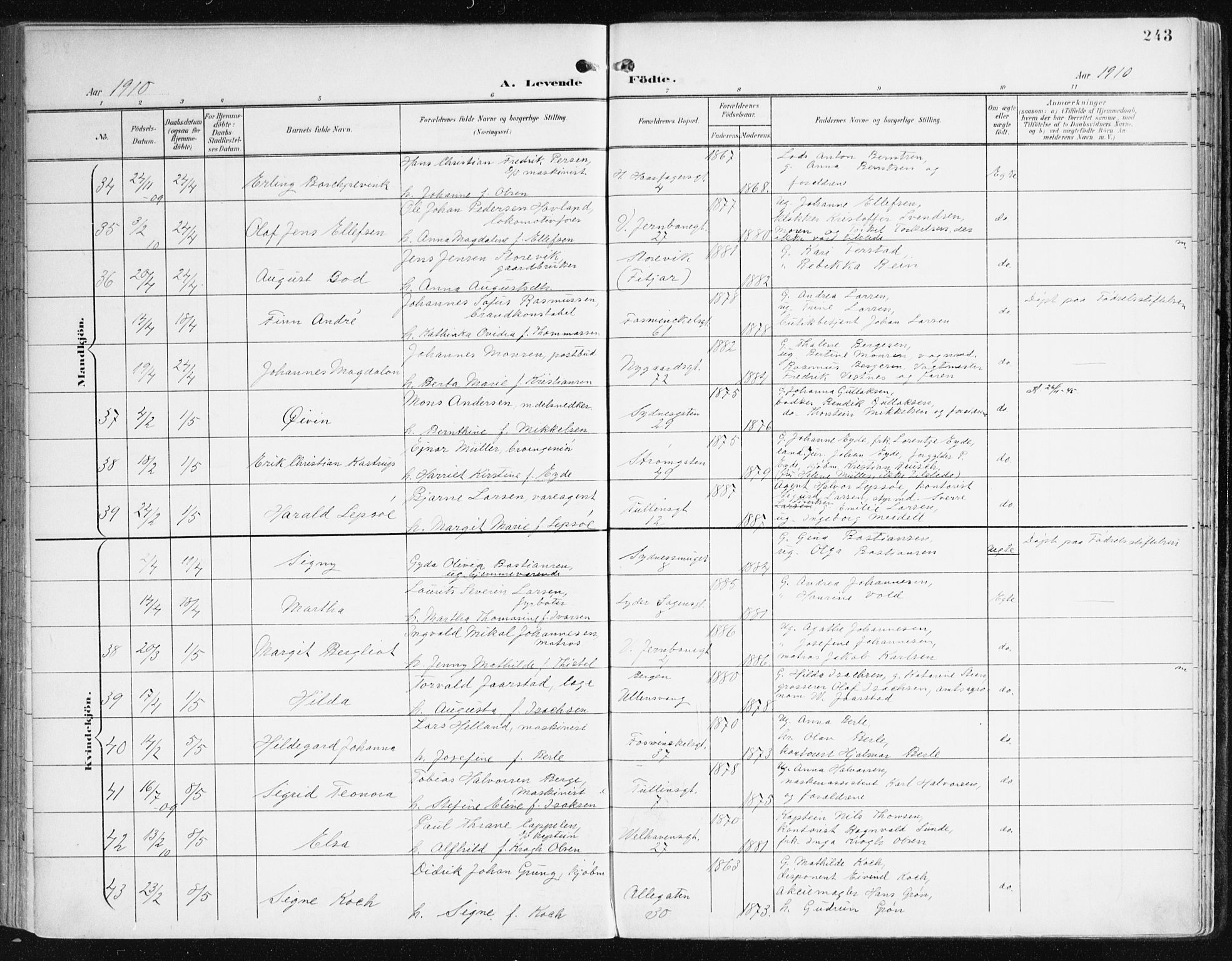 Johanneskirken sokneprestembete, AV/SAB-A-76001/H/Haa/L0002: Parish register (official) no. A 2, 1900-1912, p. 243