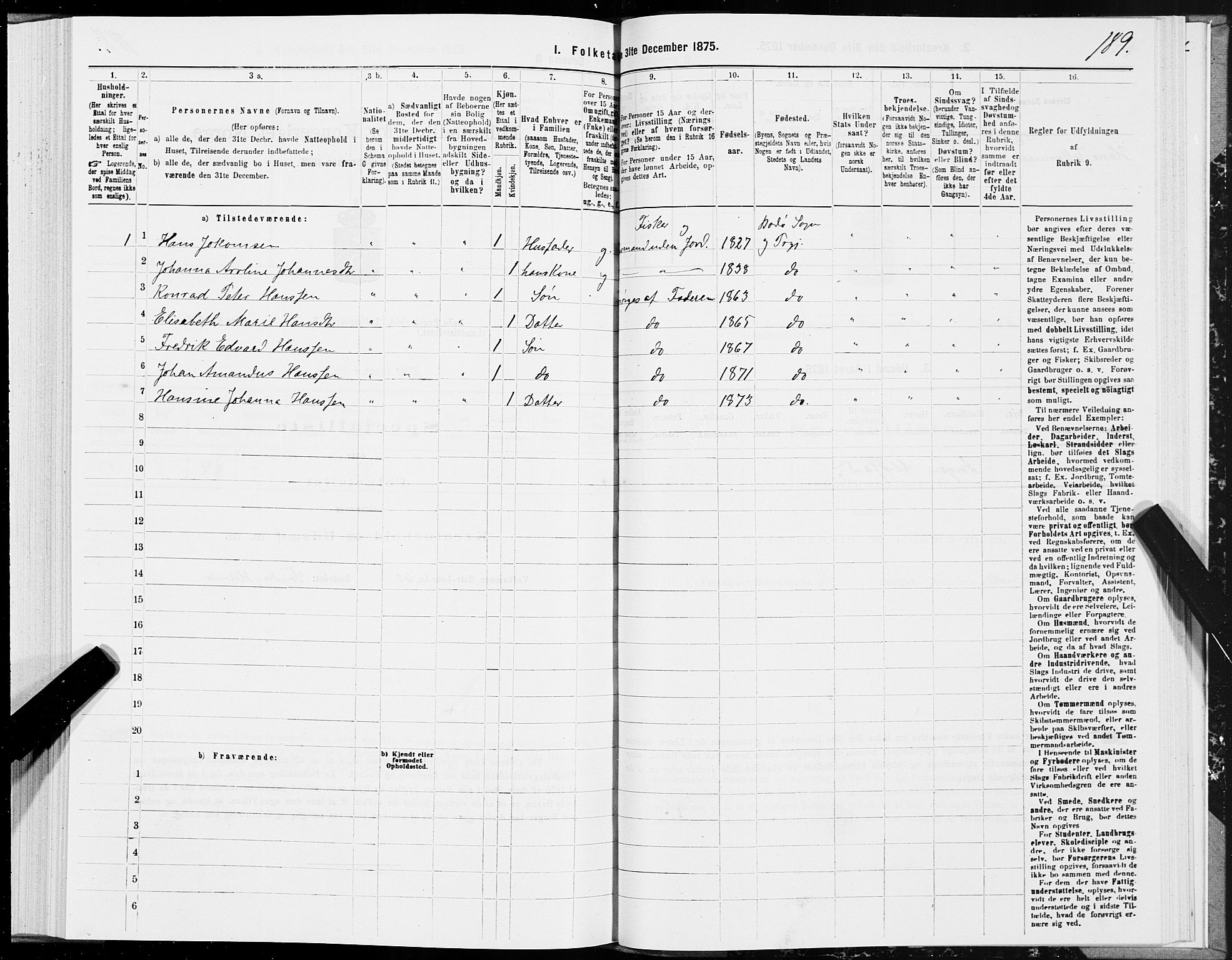 SAT, 1875 census for 1843L Bodø/Bodø, 1875, p. 1189