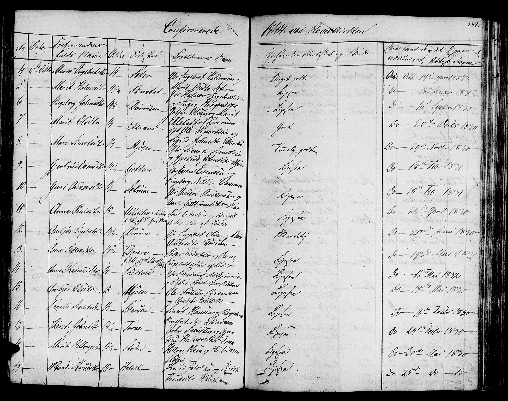 Ministerialprotokoller, klokkerbøker og fødselsregistre - Sør-Trøndelag, SAT/A-1456/678/L0897: Parish register (official) no. 678A06-07, 1821-1847, p. 243