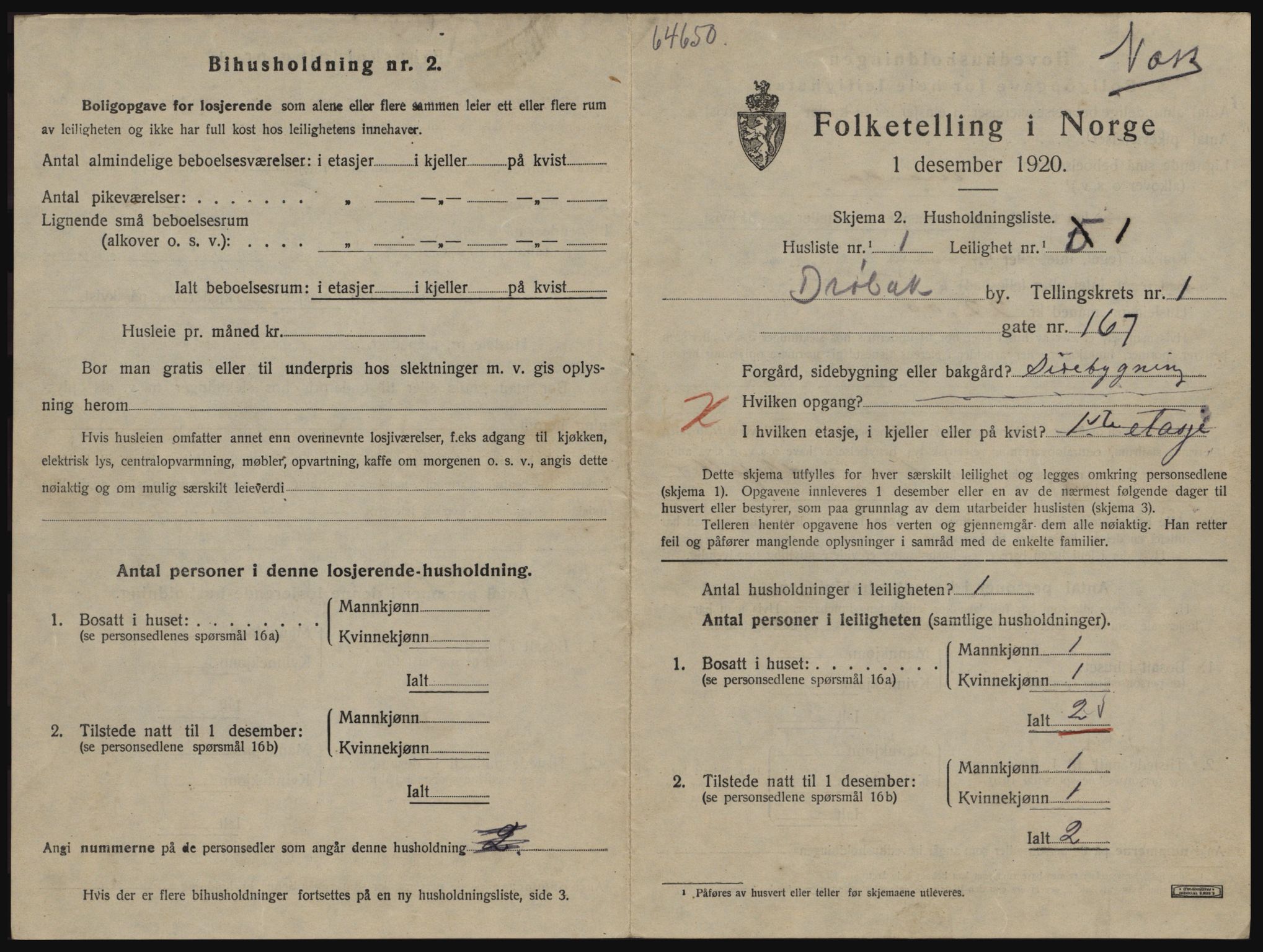 SAO, 1920 census for Drøbak, 1920, p. 709