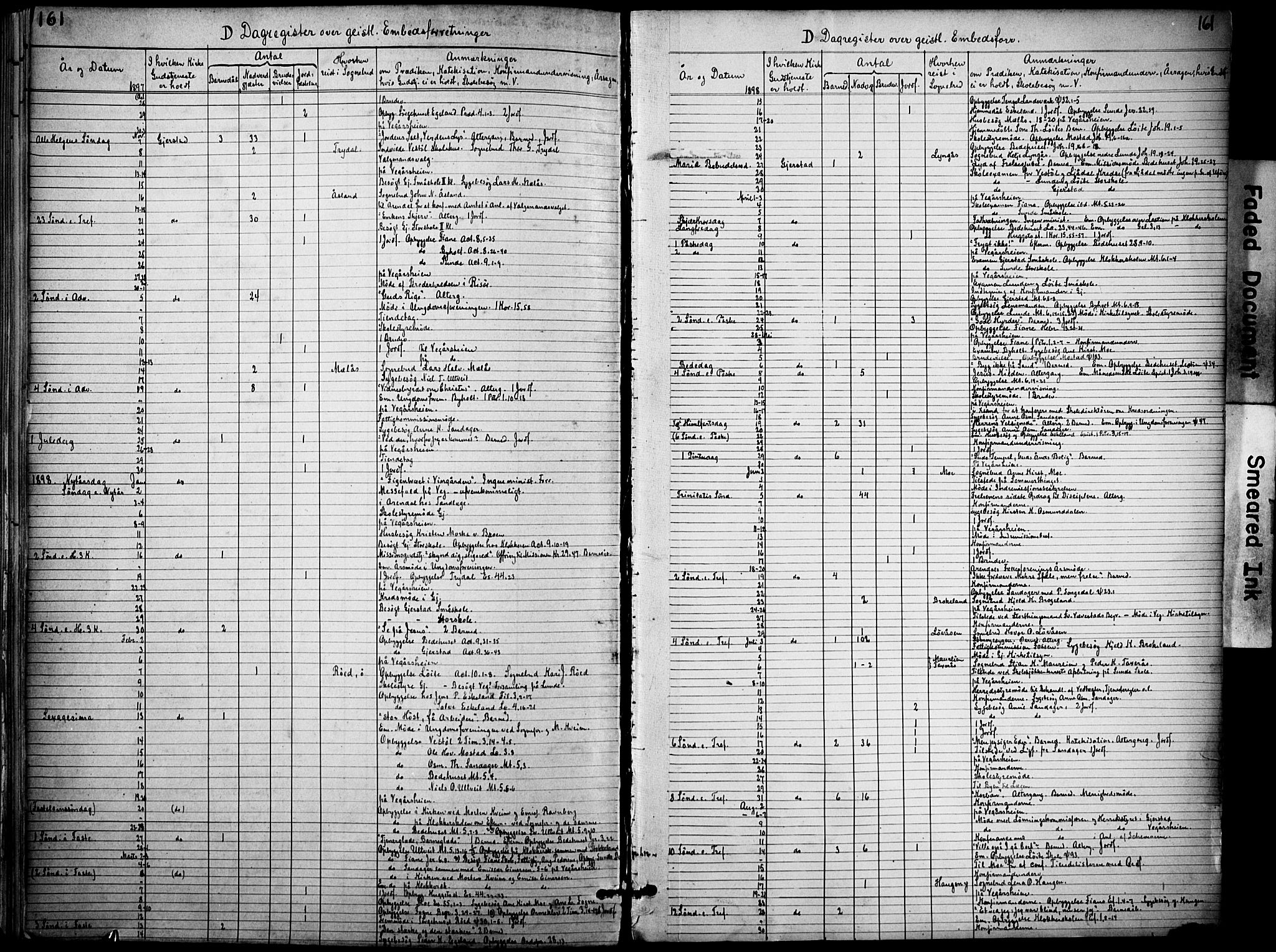 Gjerstad sokneprestkontor, AV/SAK-1111-0014/F/Fa/Faa/L0010: Parish register (official) no. A 10, 1891-1902, p. 161