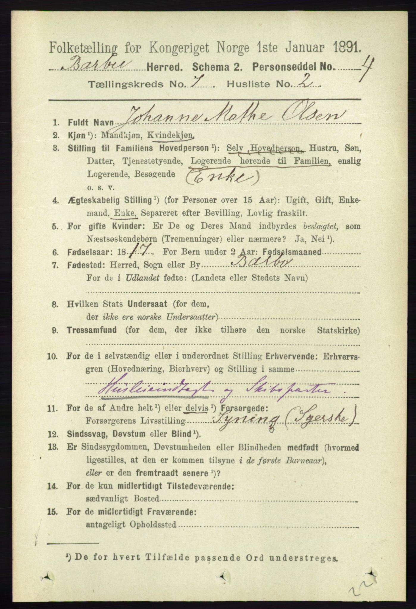 RA, 1891 census for 0990 Barbu, 1891, p. 5061