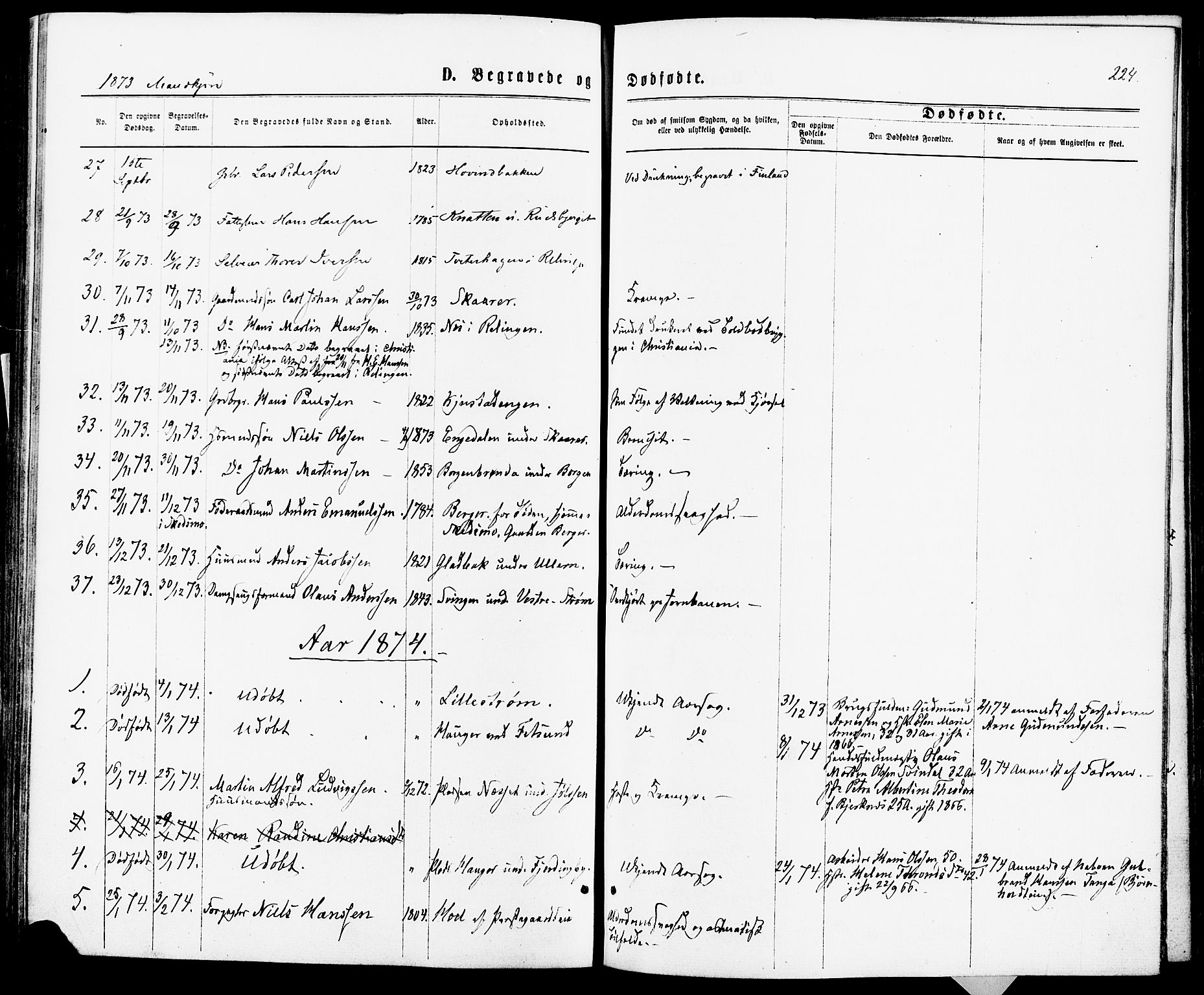 Fet prestekontor Kirkebøker, AV/SAO-A-10370a/F/Fa/L0013: Parish register (official) no. I 13, 1867-1877, p. 224